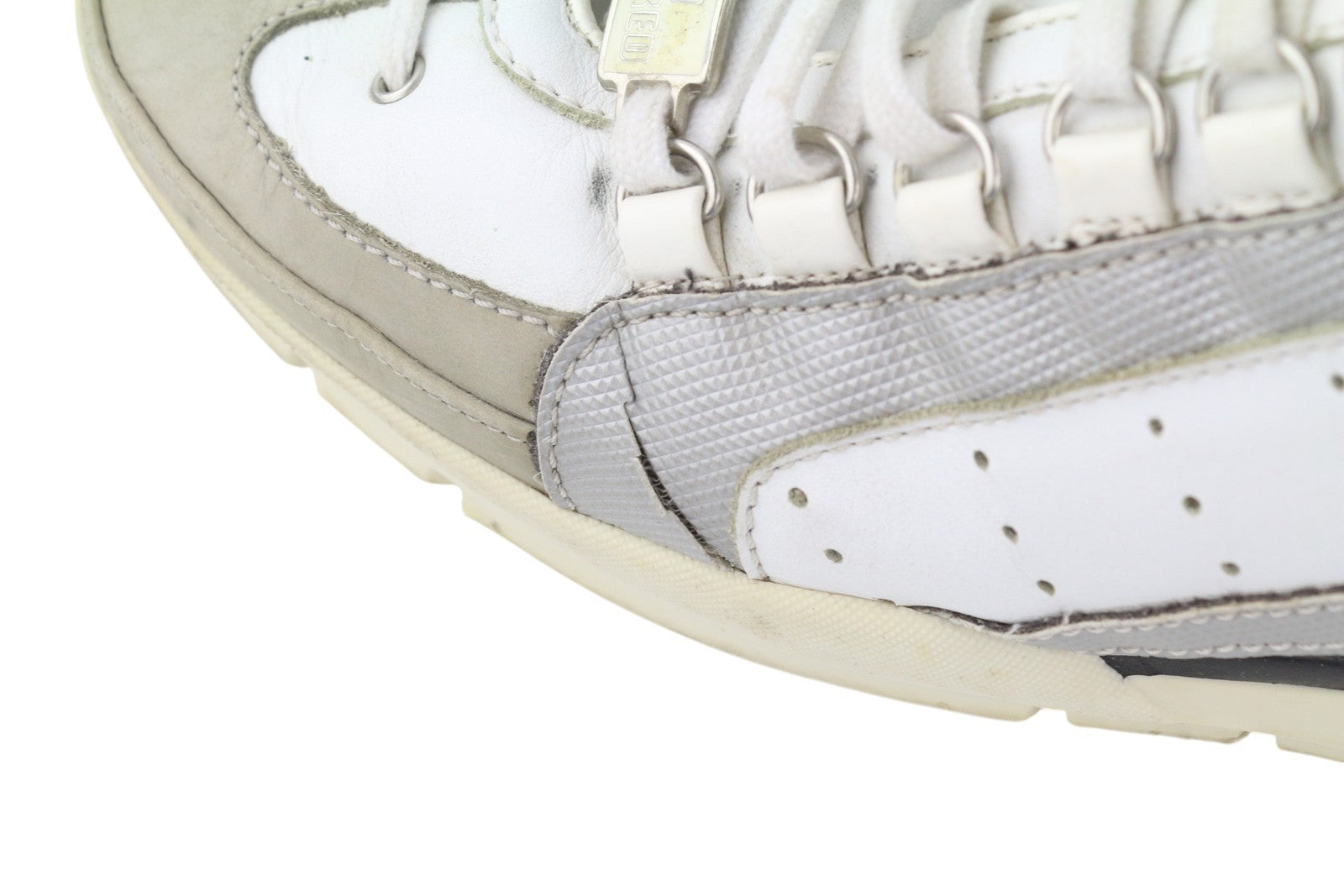 DSQUARED2 Men Sneakers EU44 White Leather Grey Trainers Low Almond Toe Laced