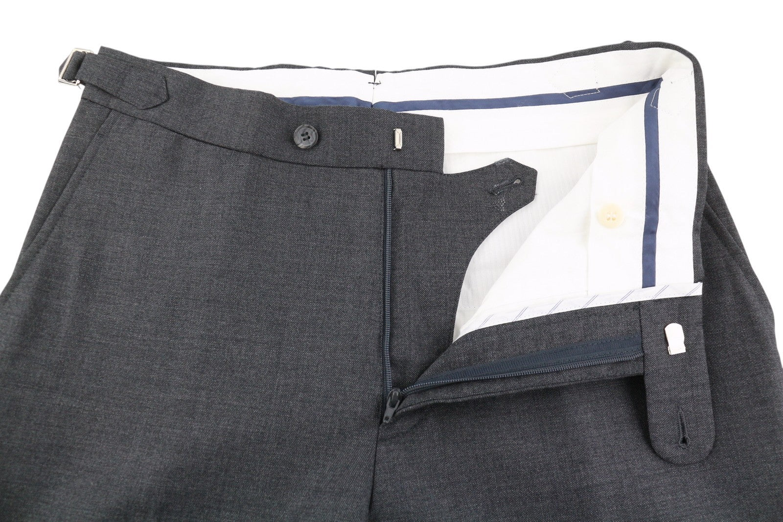 SUITSUPPLY Brescia Int Men Trousers UK34 Dark Grey Wool Flat Front Tapered Fit