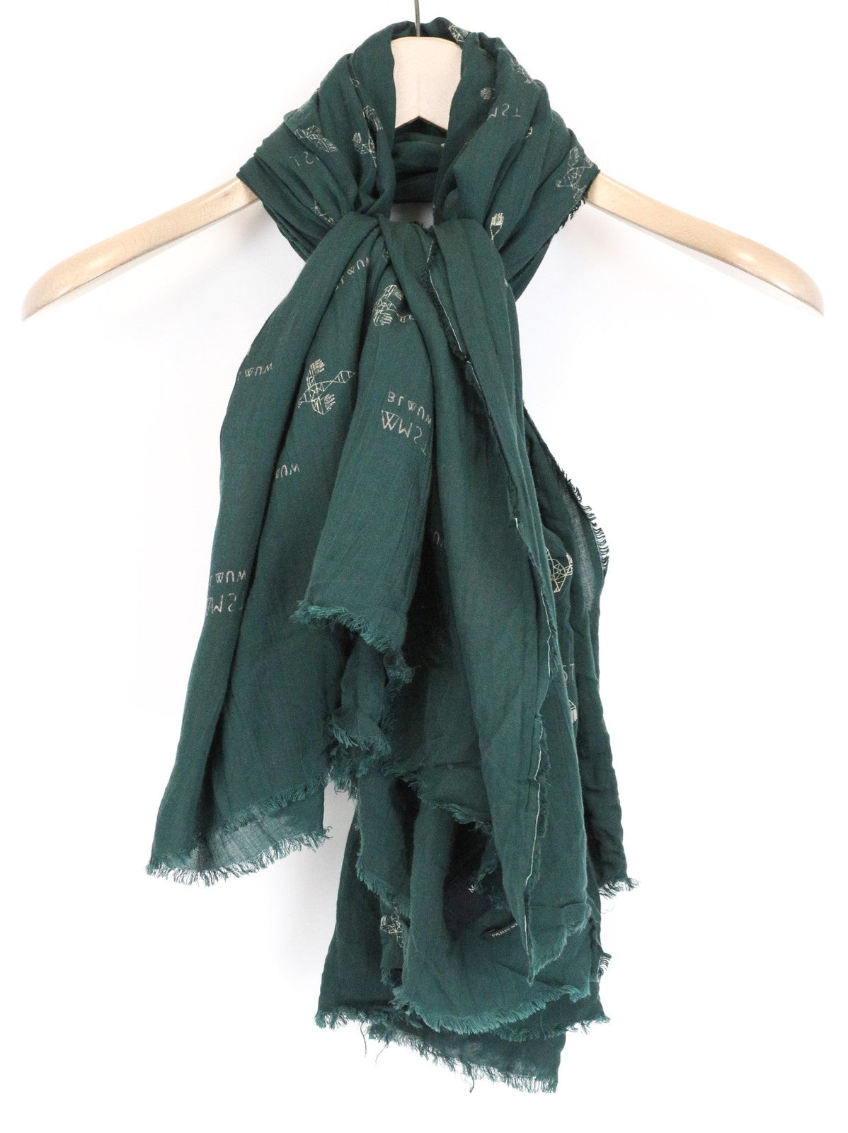 MAISON SCOTCH Women's Scarf OS Mid Green Knit Aztec Bird Print Pattern