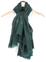 MAISON SCOTCH Women's Scarf OS Mid Green Knit Aztec Bird Print Pattern