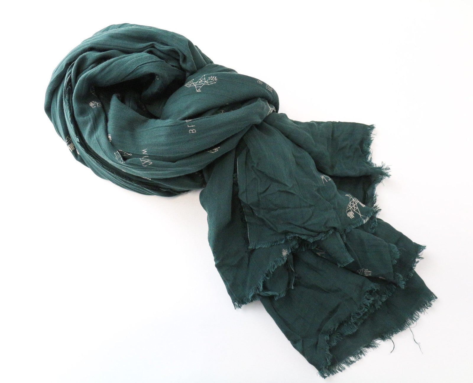 MAISON SCOTCH Women's Scarf OS Mid Green Knit Aztec Bird Print Pattern