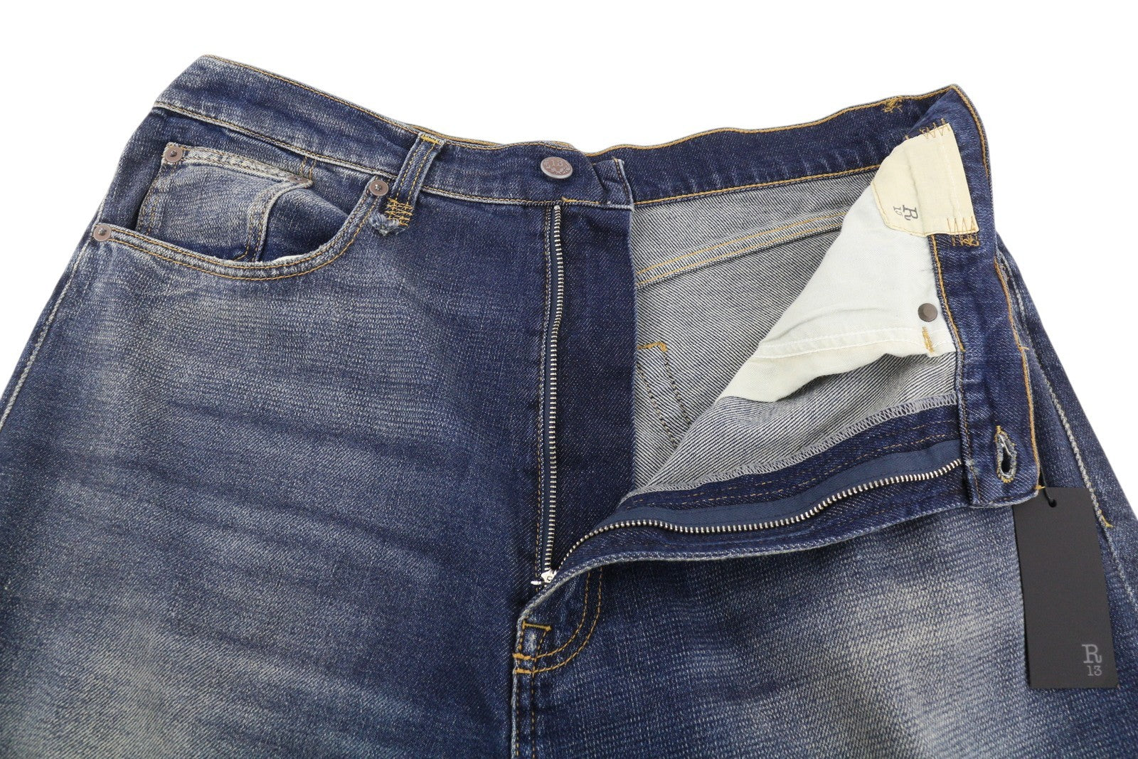 R13 Jesse Women Jeans 34 Ansel Blue Drop Crotch Loose Fit Baggy Faded Denim