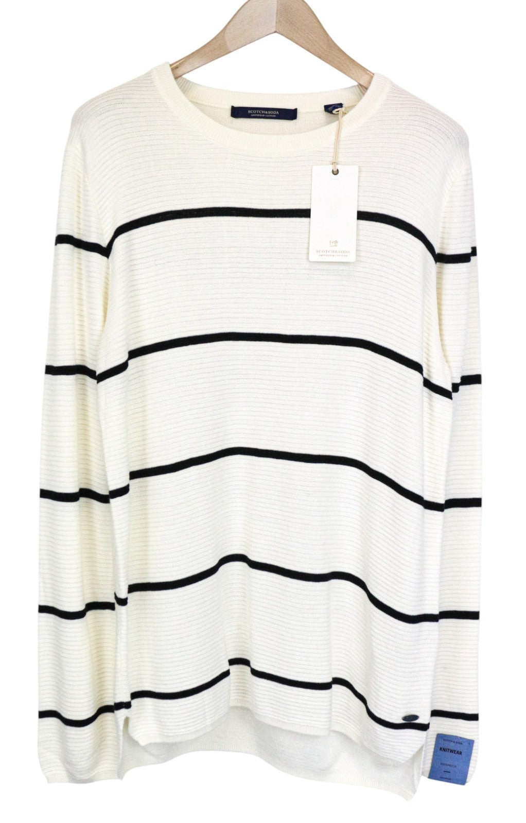 SCOTCH & SODA Ams Couture Men's Sweatshirt L Off-White Stripe Long Sleeve Casual