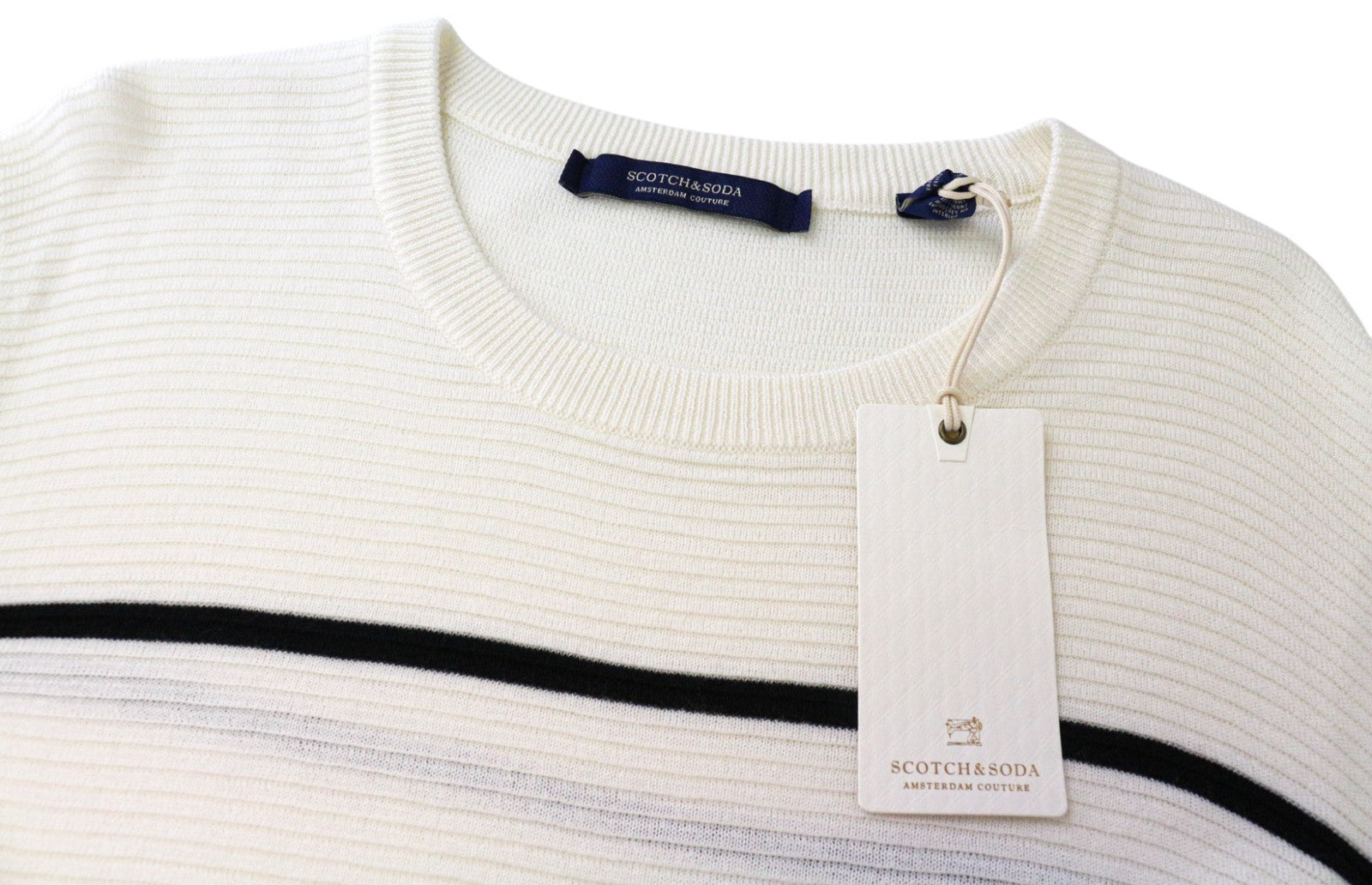 SCOTCH & SODA Ams Couture Men's Sweatshirt L Off-White Stripe Long Sleeve Casual