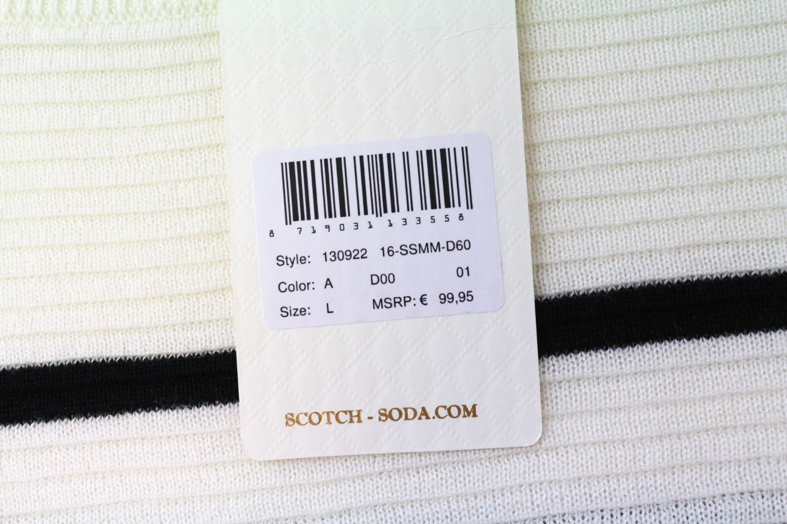 SCOTCH & SODA Ams Couture Men's Sweatshirt L Off-White Stripe Long Sleeve Casual