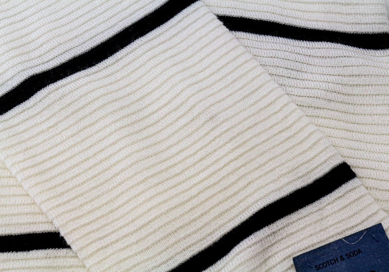 SCOTCH & SODA Ams Couture Men's Sweatshirt L Off-White Stripe Long Sleeve Casual