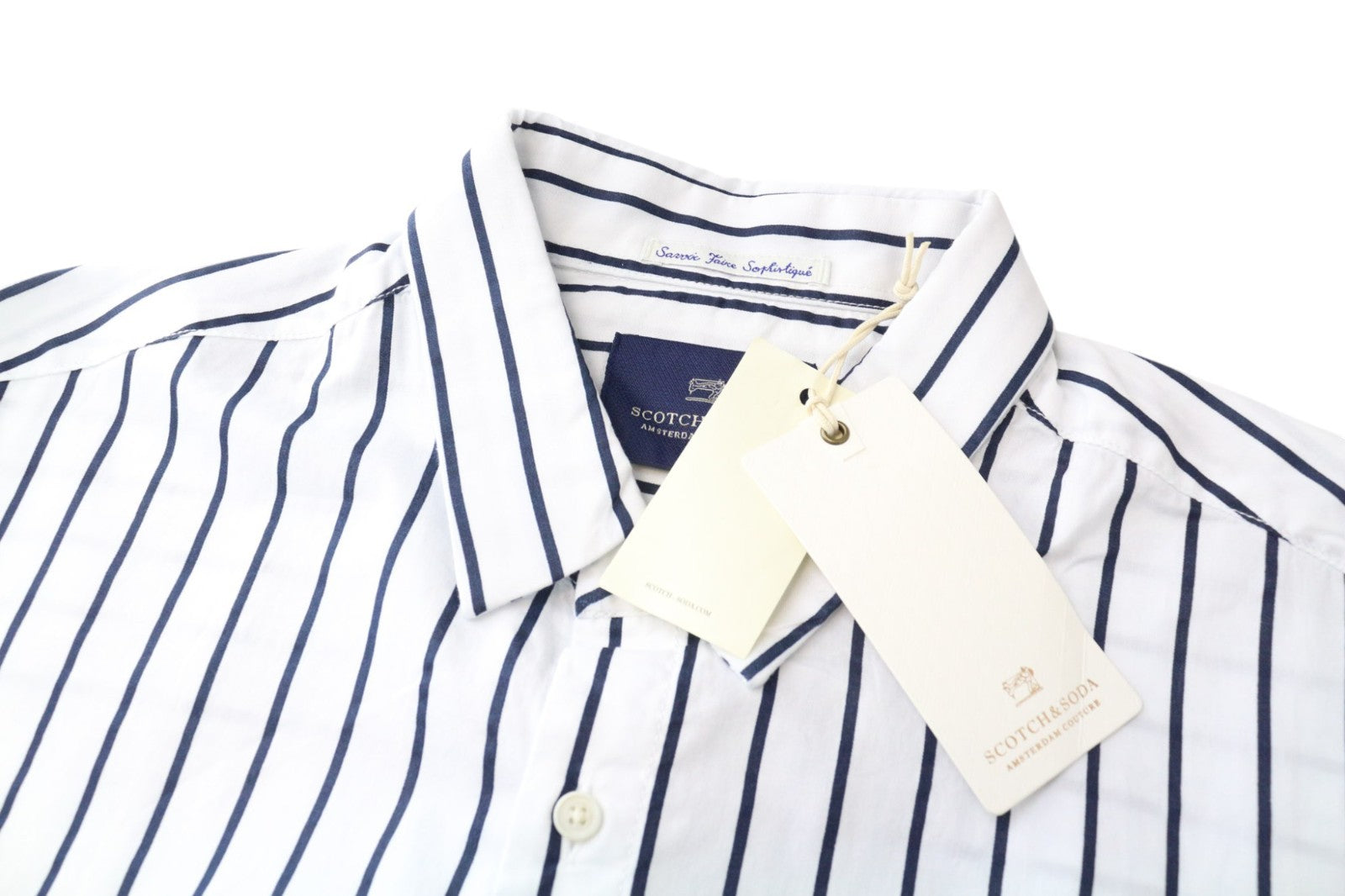 SCOTCH & SODA Ams Couture Men's Shirt L White Striped Long Fit Pure Cotton