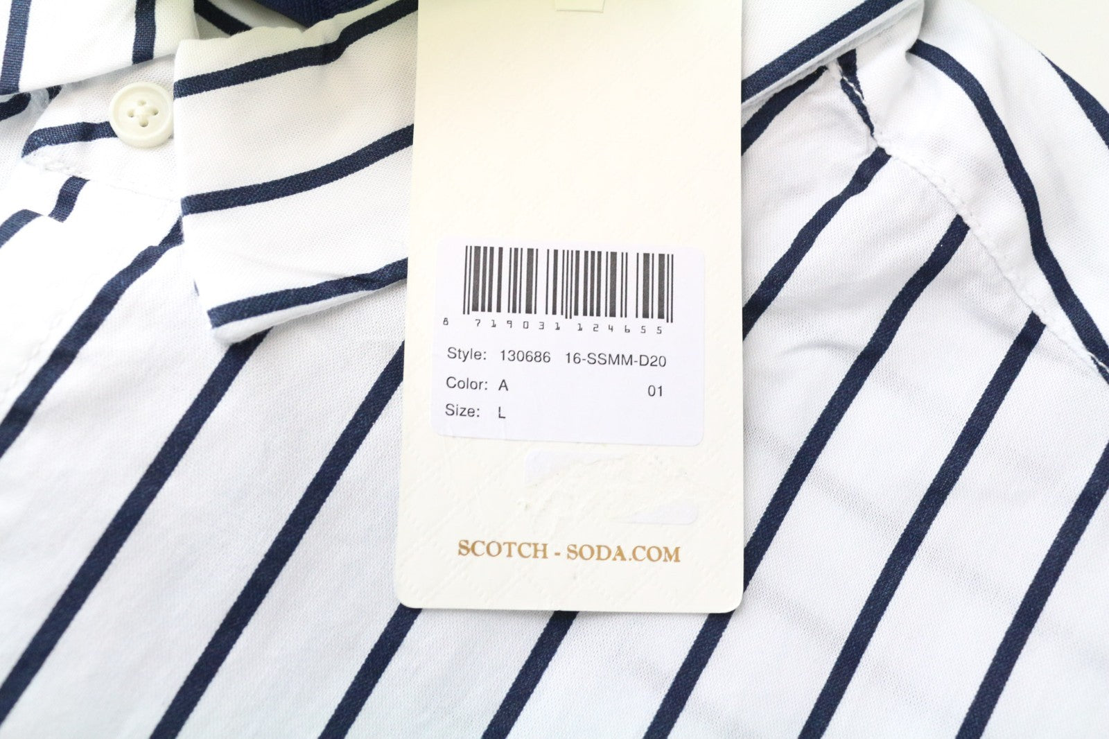 SCOTCH & SODA Ams Couture Men's Shirt L White Striped Long Fit Pure Cotton