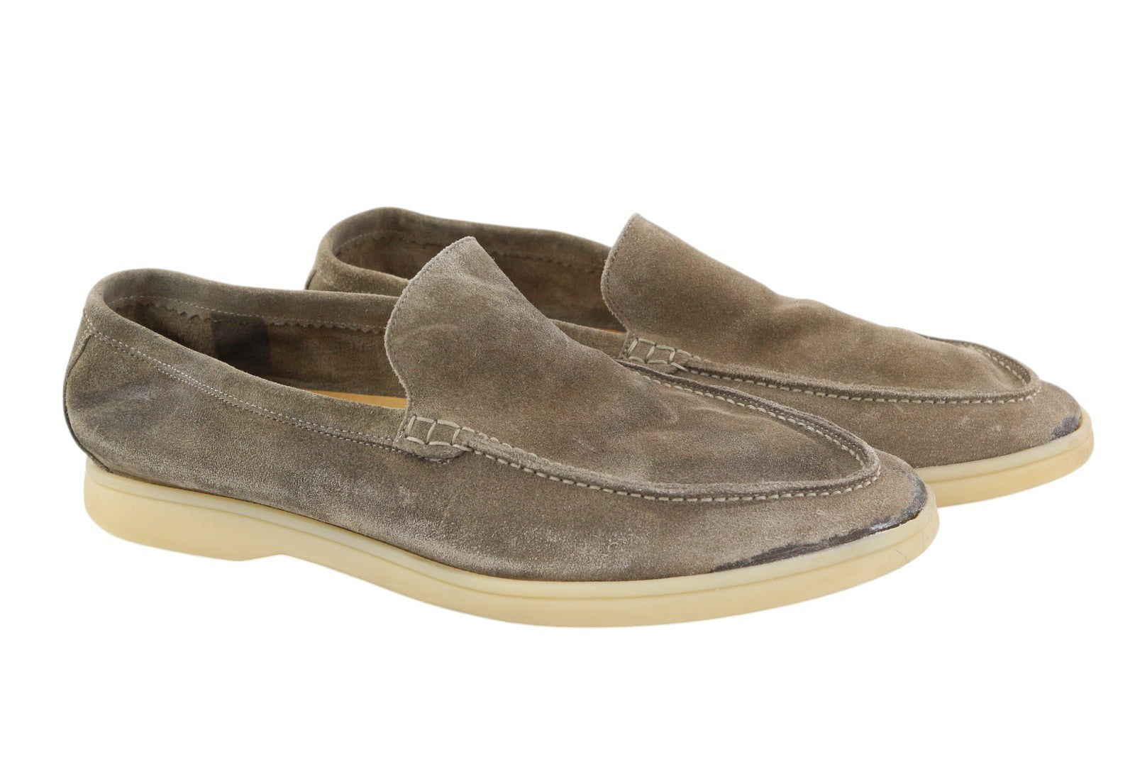 SUITSUPPLY Men Casual Shoes EU44 Grey Suede Leather Slip On Almond Toe Logo