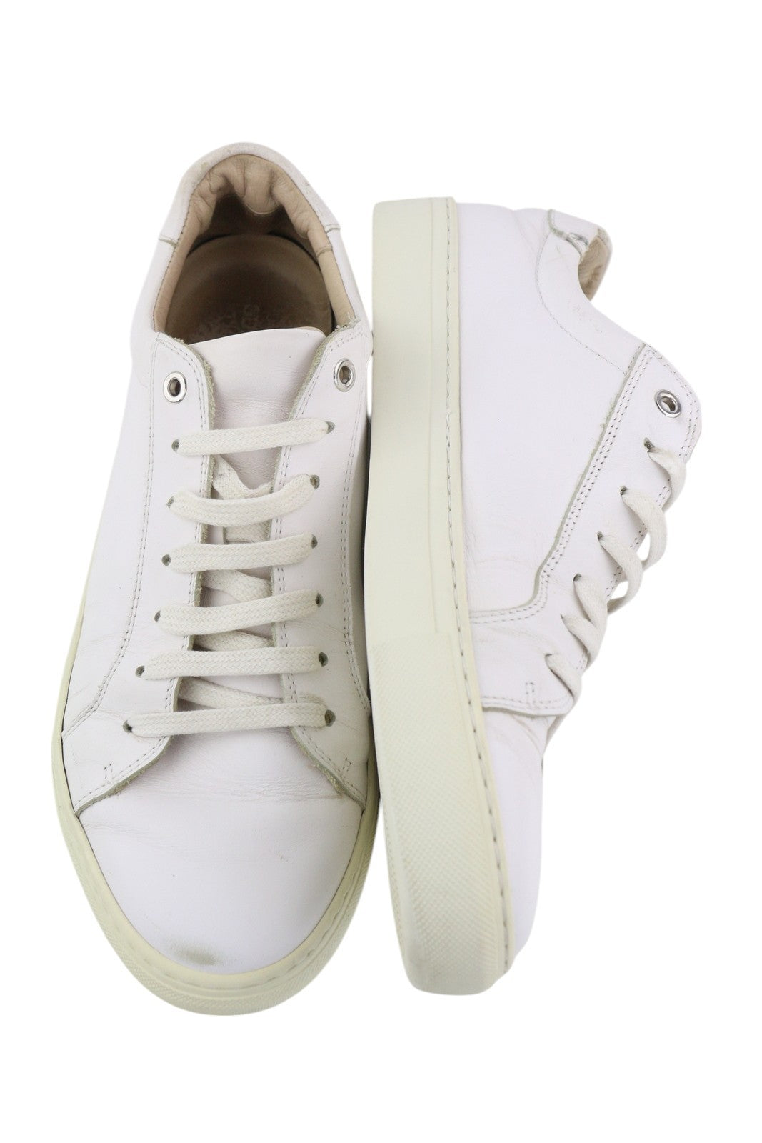 SUITSUPPLY FW1404 Men Sneakers EU42 White Leather Low Almond Toe Laced Style