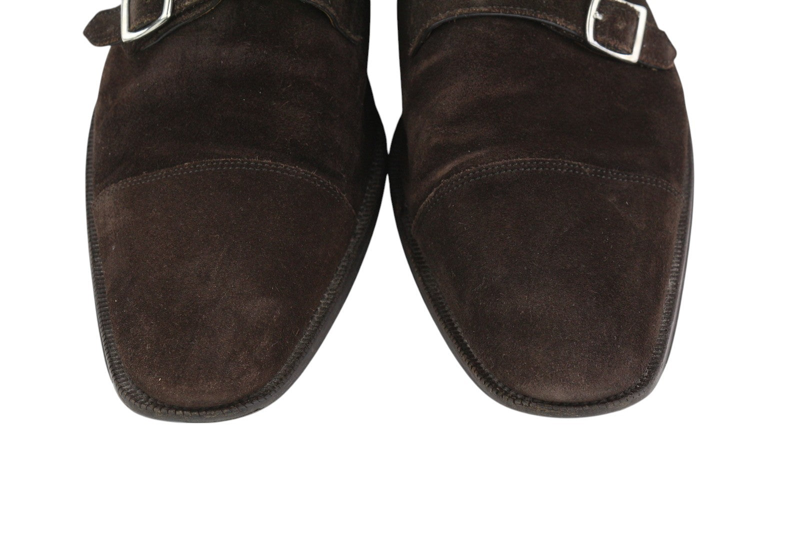 SUITSUPPLY Men Formal Shoes EU44 Brown Suede Double Monk Square Toe Dress