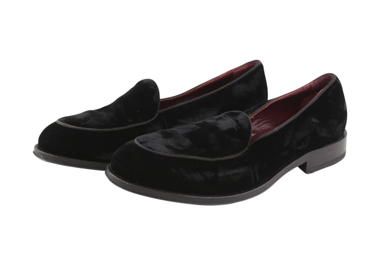 SUITSUPPLY Men Formal Shoes EU39 Black Velour Slip On Almond Toe Leather Logo