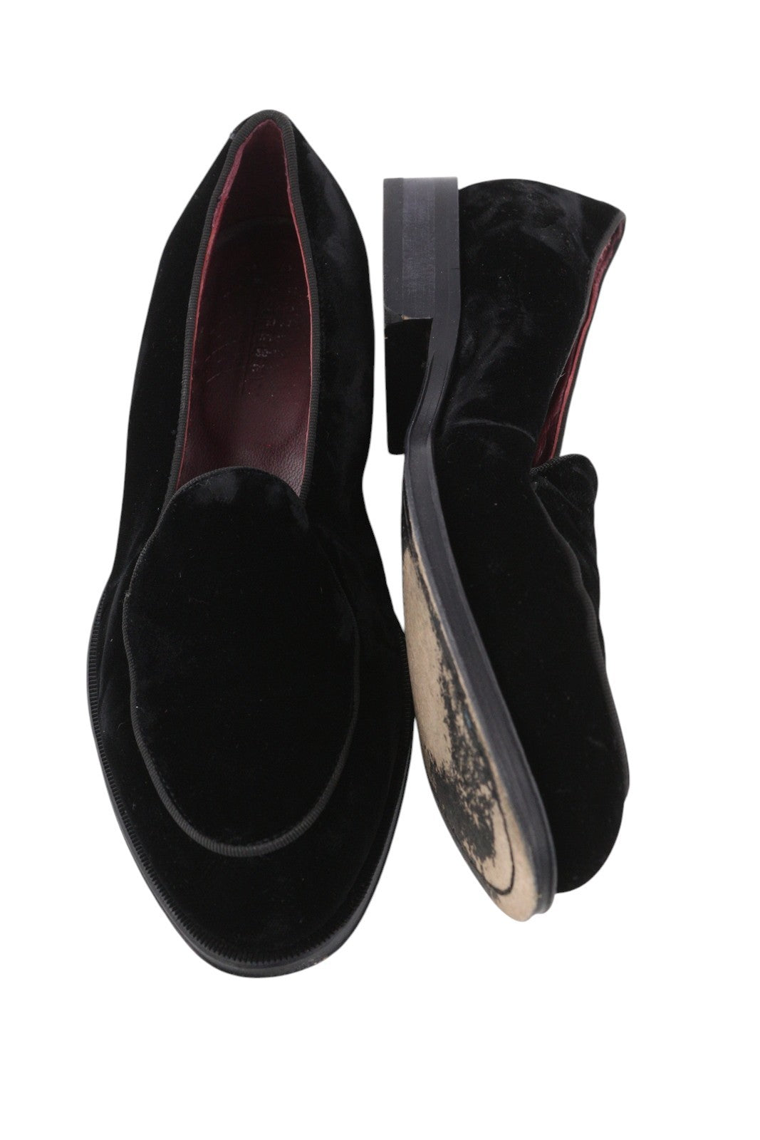 SUITSUPPLY Men Formal Shoes EU39 Black Velour Slip On Almond Toe Leather Logo