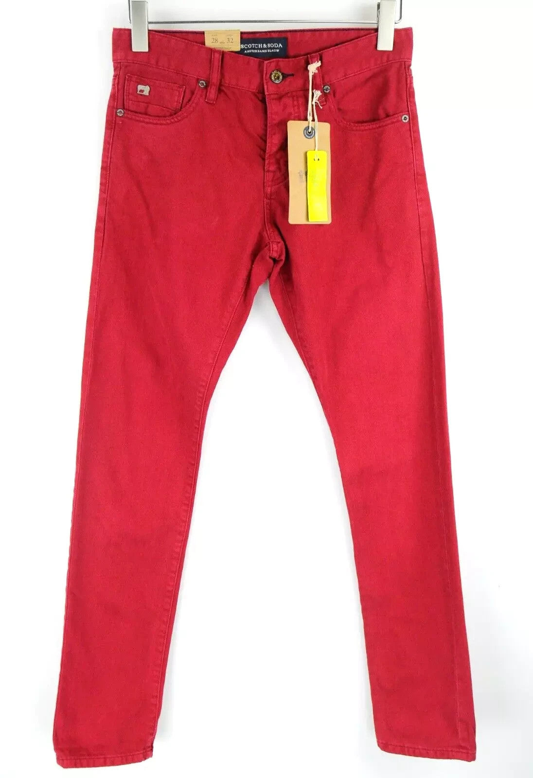 SCOTCH & SODA Ralston Men Jeans W28/L32 Red Bordeaux Slim Fit Buttoned Denim