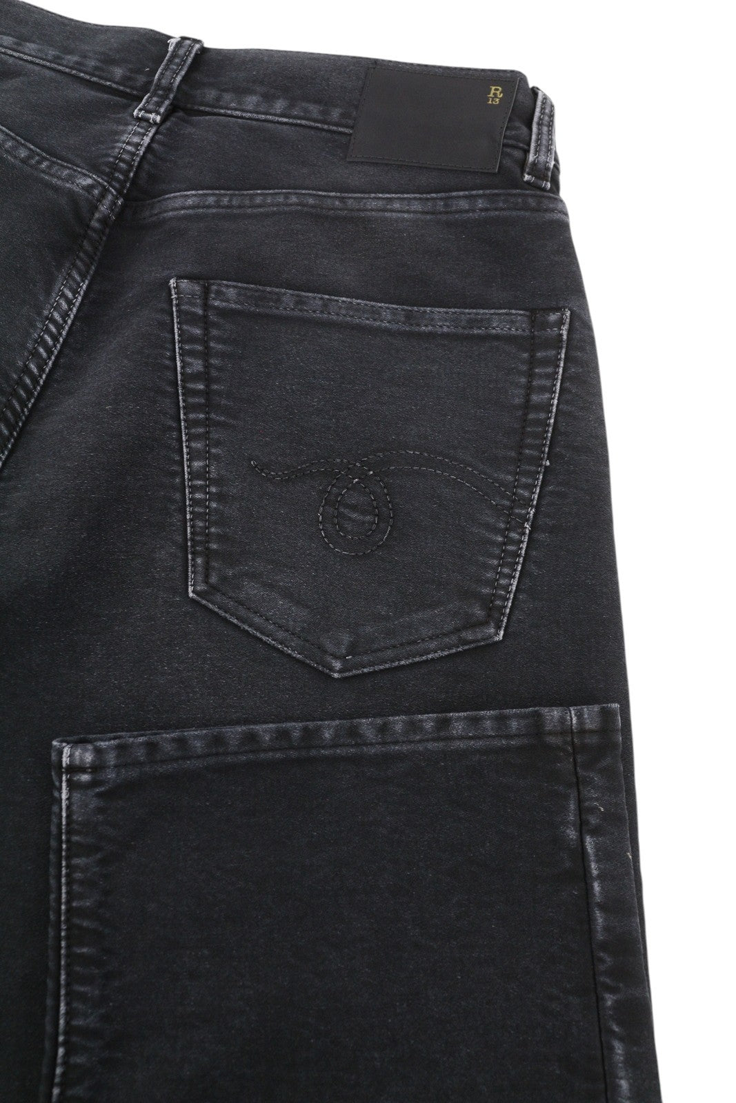 R13 X-BF Women Jeans 25 Black Garment Dyed Moleskin Cropped Zip Fly Denim FW25