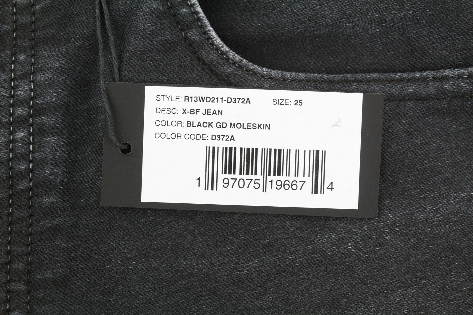 R13 X-BF Women Jeans 25 Black Garment Dyed Moleskin Cropped Zip Fly Denim FW25