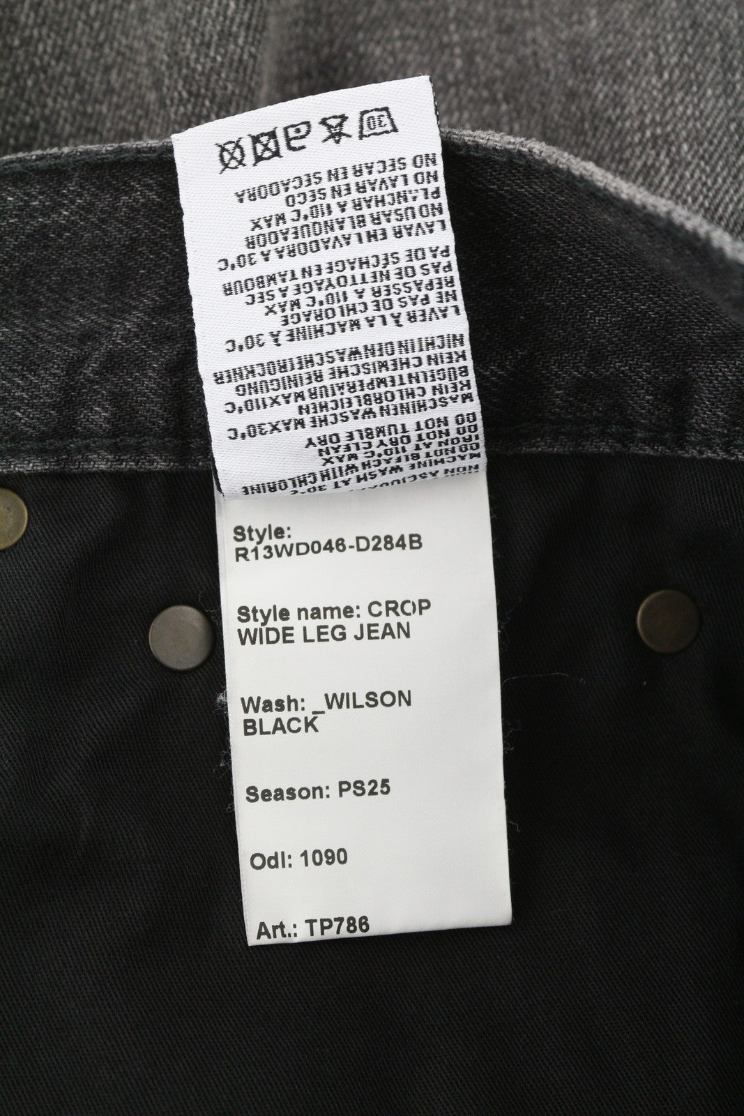 R13 Crop Wide Leg Women Jeans 27 Wilson Black Distress Ankle Length PS25 RRP695