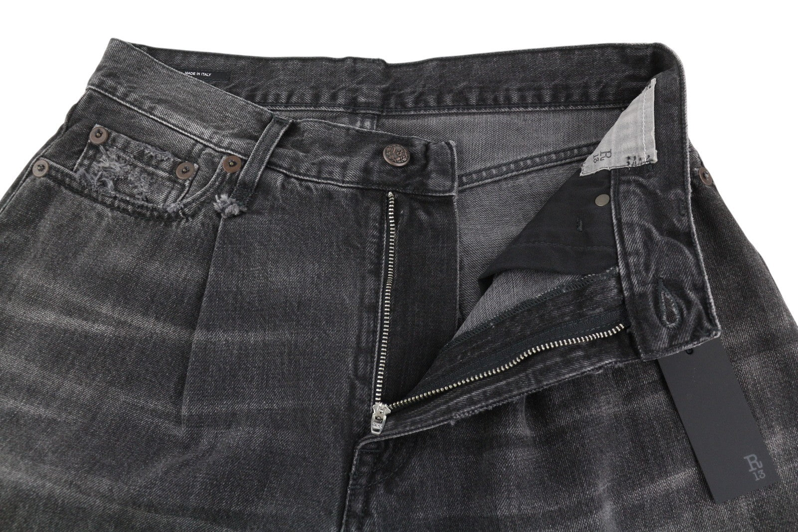 R13 Crop Wide Leg Women Jeans 27 Wilson Black Distress Ankle Length PS25 RRP695