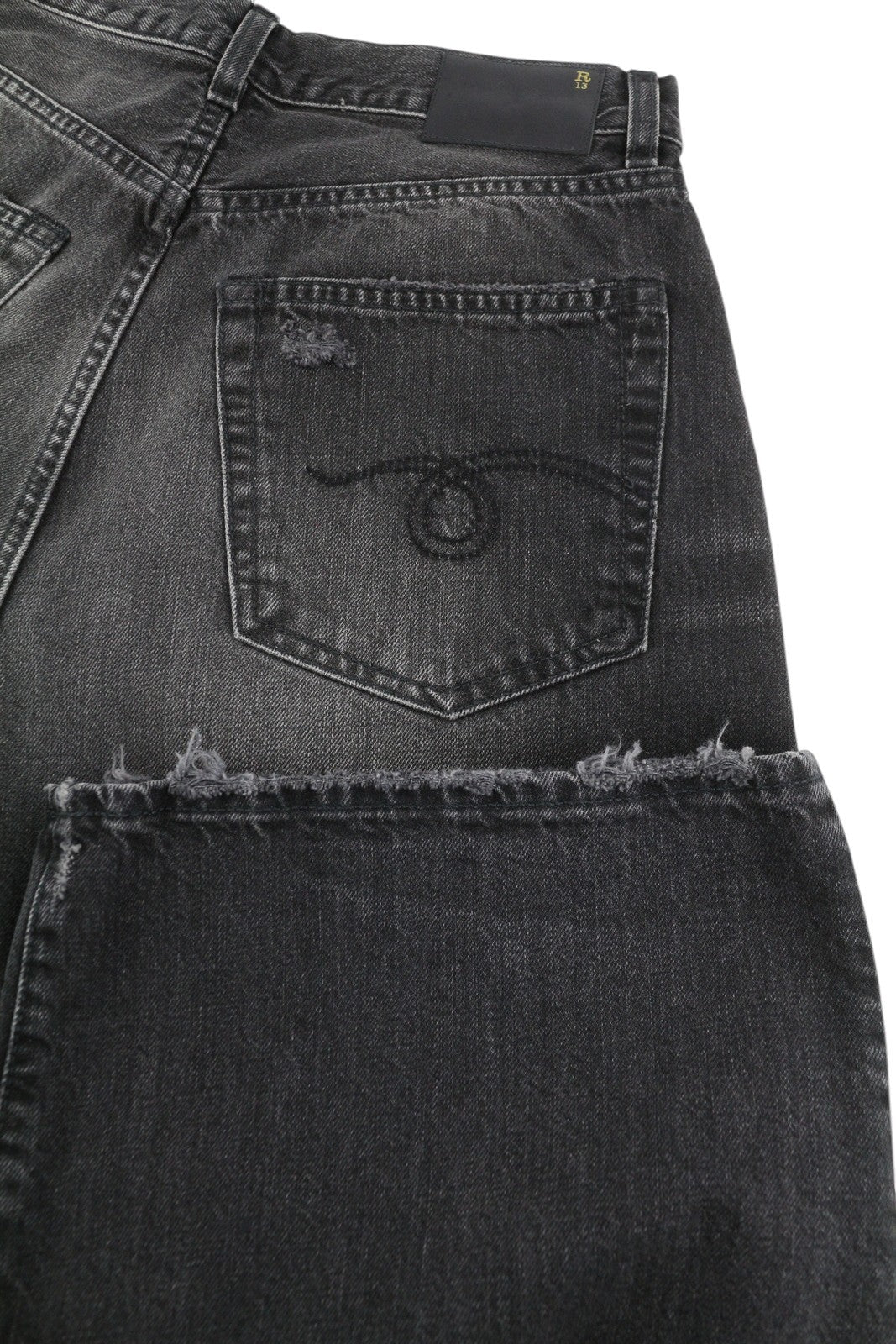 R13 Crop Wide Leg Women Jeans 27 Wilson Black Distress Ankle Length PS25 RRP695