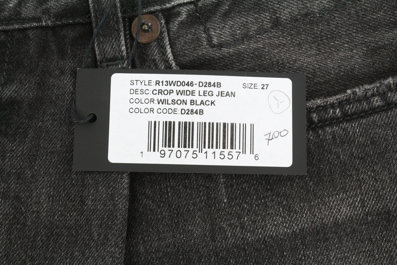 R13 Crop Wide Leg Women Jeans 27 Wilson Black Distress Ankle Length PS25 RRP695