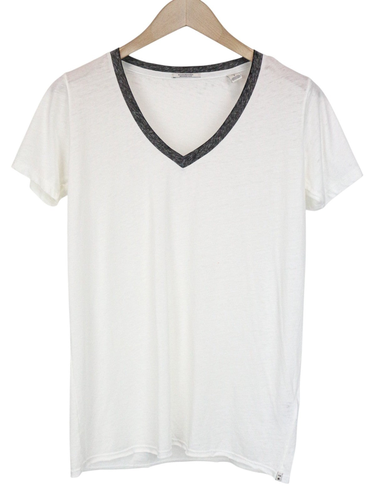 SCOTCH & SODA Ams Blauw Women's T-Shirt S Off-White Short Sleeve Cotton Blend