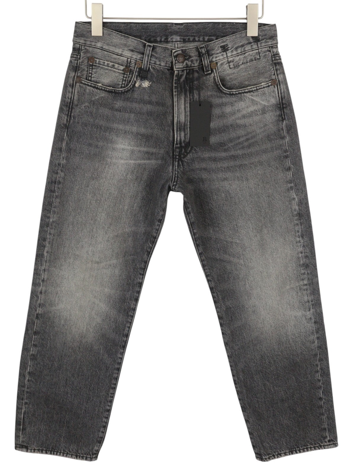 R13 Boyfriend Women Jeans 26 Leyton Black Faded Straight Cropped PF25 RRP699