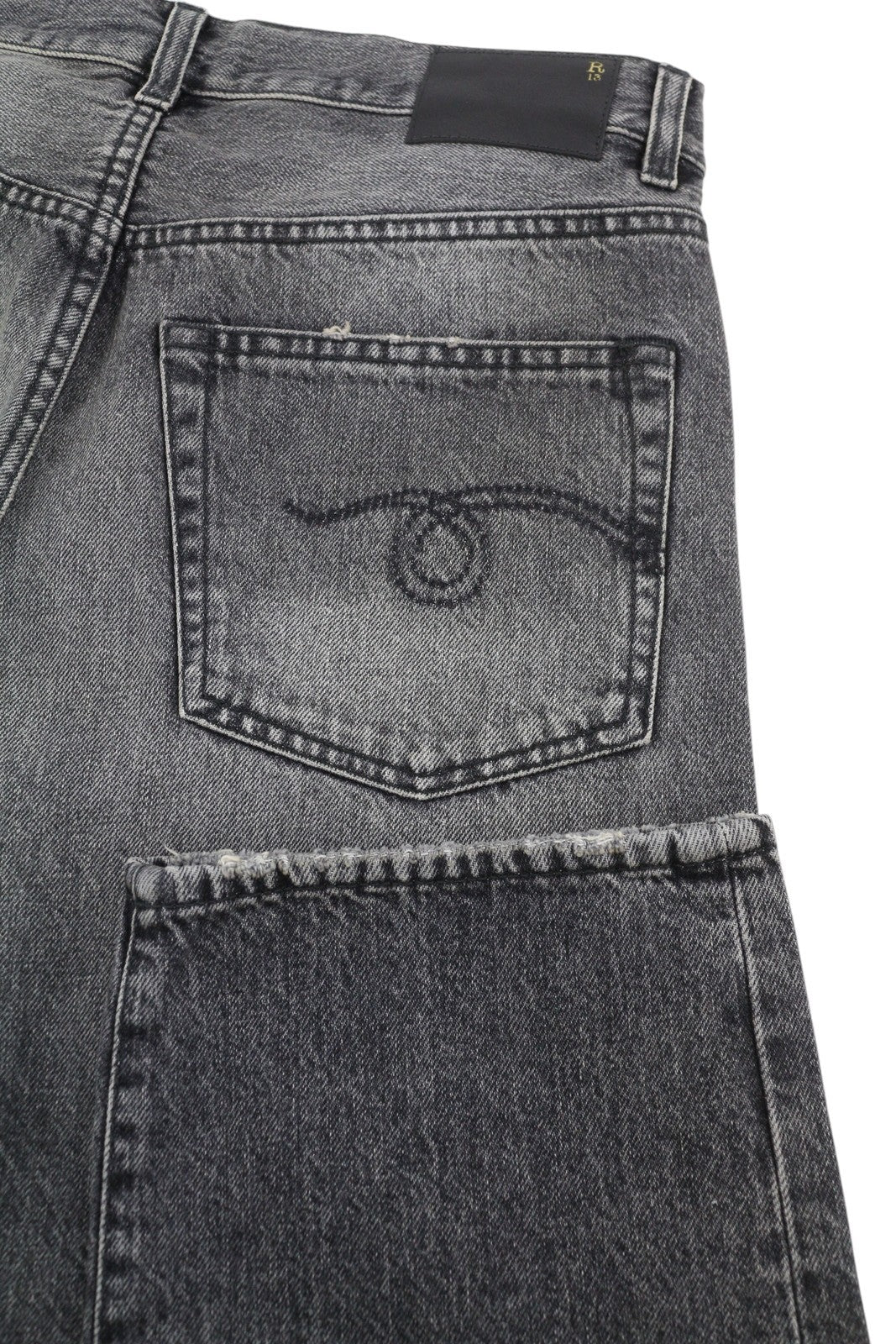 R13 Boyfriend Women Jeans 26 Leyton Black Faded Straight Cropped PF25 RRP699