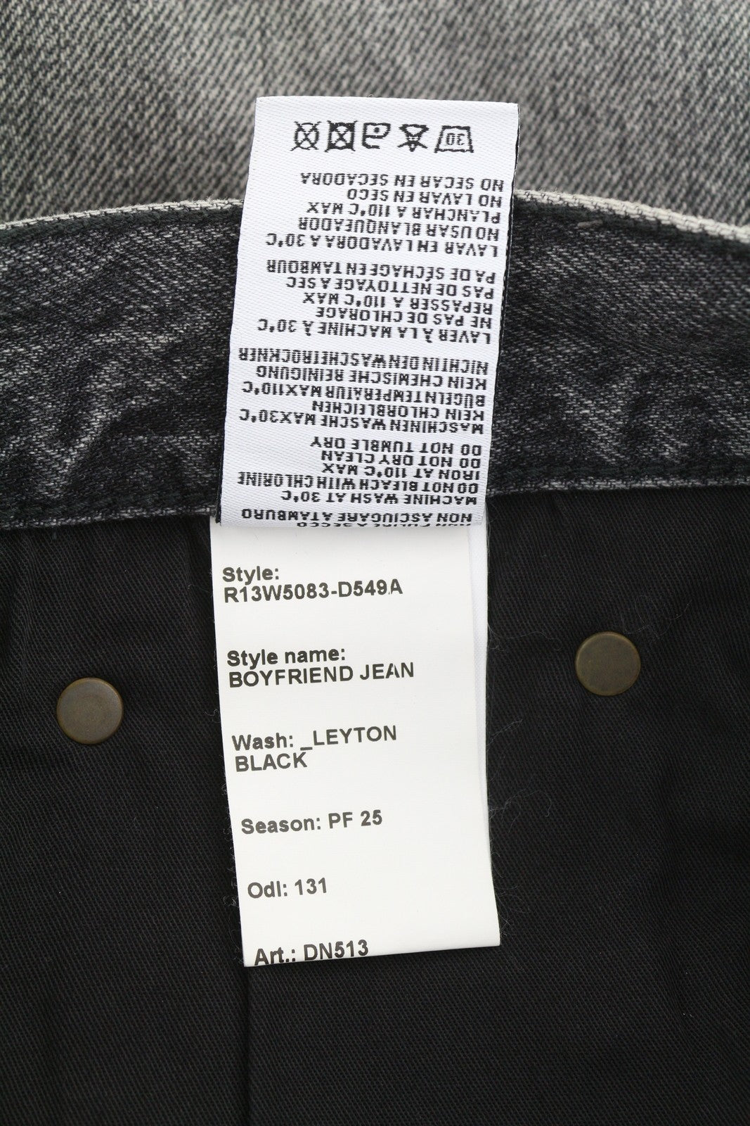 R13 Boyfriend Women Jeans 26 Leyton Black Faded Straight Cropped PF25 RRP699