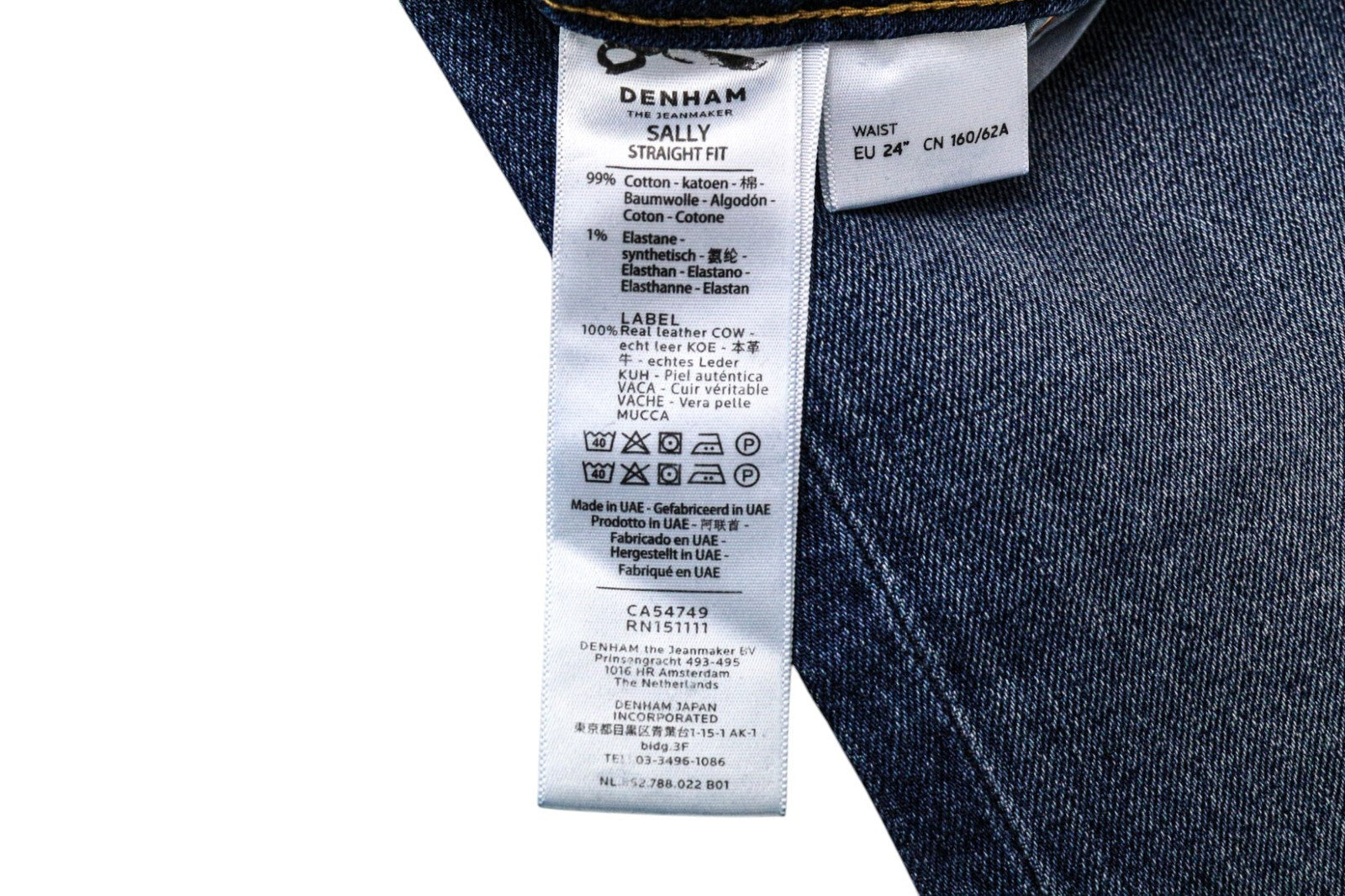 DENHAM Sally Women's Jeans W24/L30 Straight Blue Washed 5-Pocket Cotton Stretch