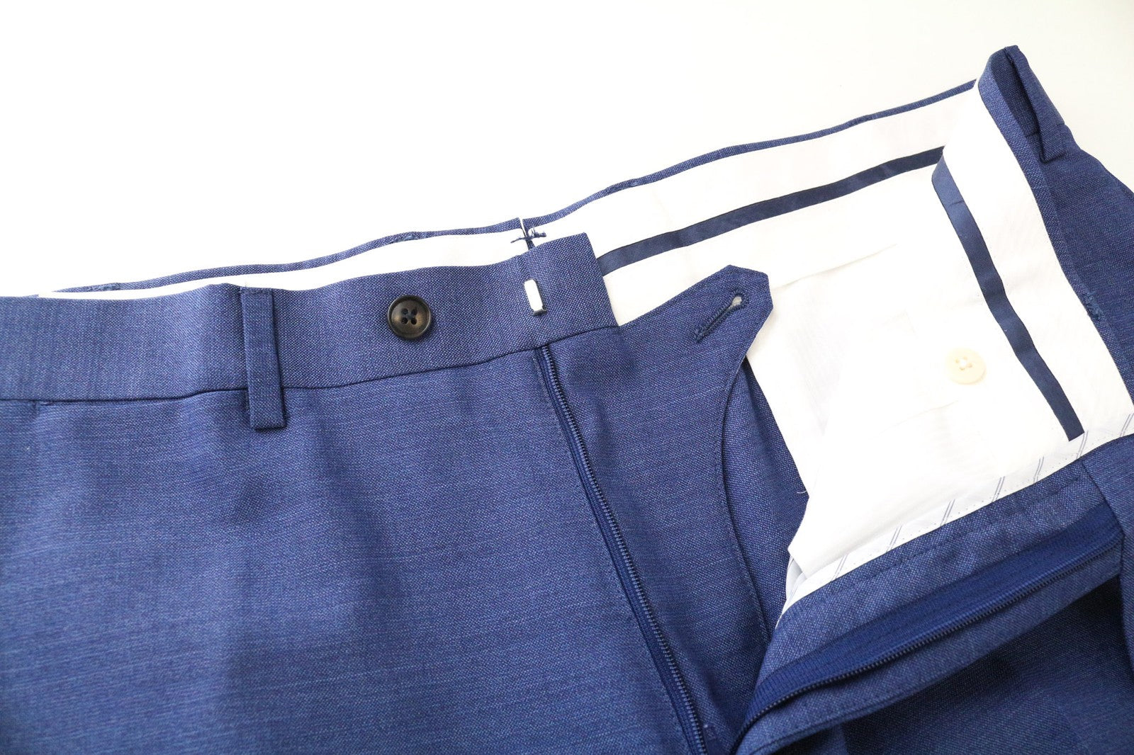 SUITSUPPLY Brescia Men's Trousers UK44R Blue Wool Slim Pleated Classic Fit