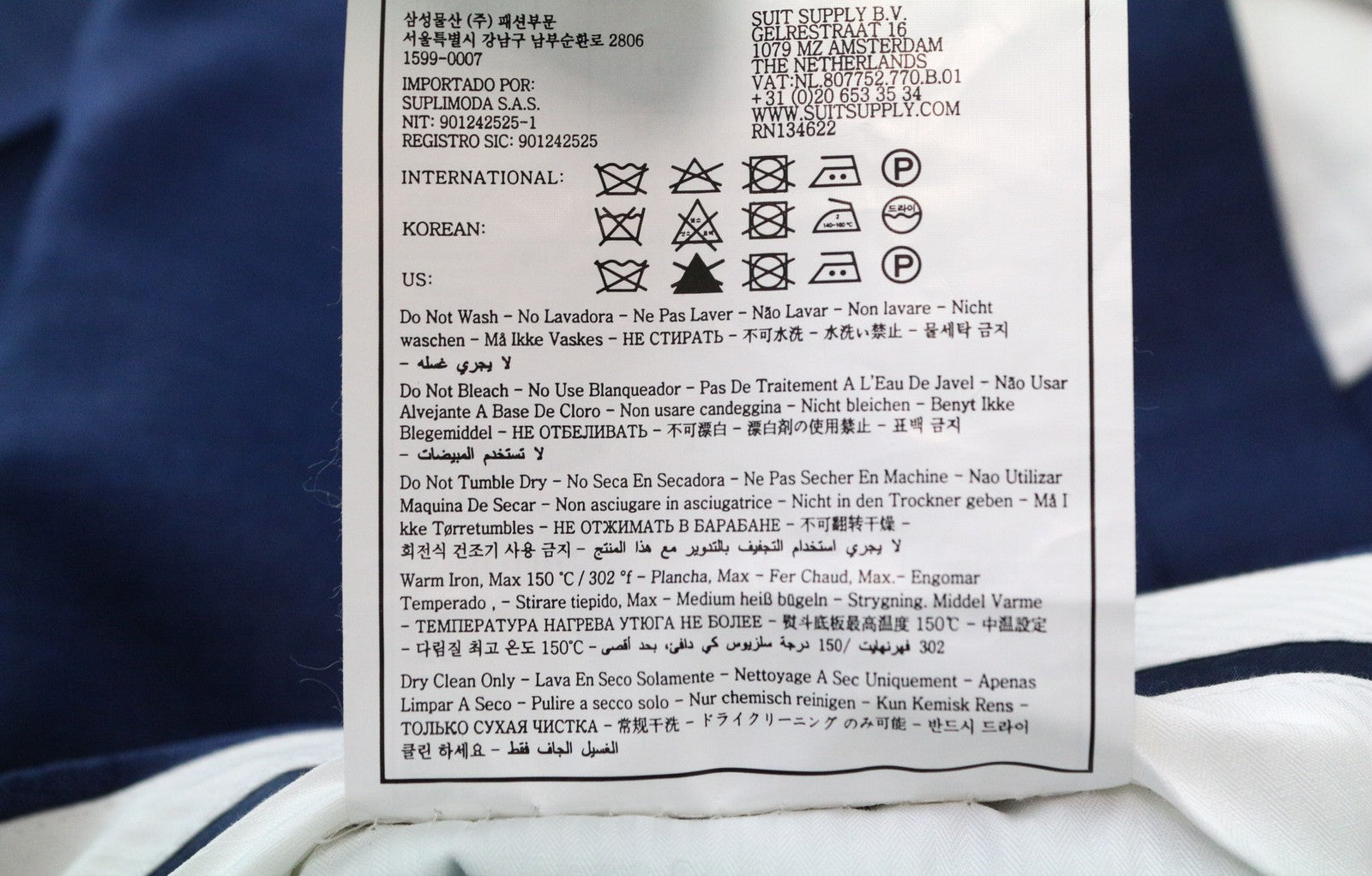 SUITSUPPLY Brescia Men's Trousers UK44R Blue Wool Slim Pleated Classic Fit