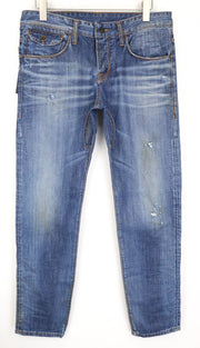 TAKESHY KUROSAWA Men's Jeans W34 Slim Blue Washed Cotton Aged Look Classic