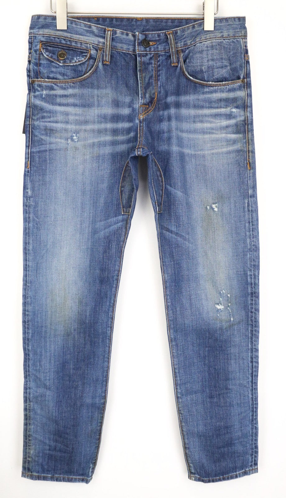 TAKESHY KUROSAWA Men's Jeans W34 Slim Blue Washed Cotton Aged Look Classic