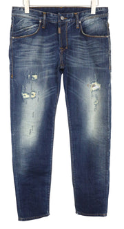 TAKESHY KUROSAWA Men's Jeans W34 Slim Blue Cotton Ripped Washed Aged Style