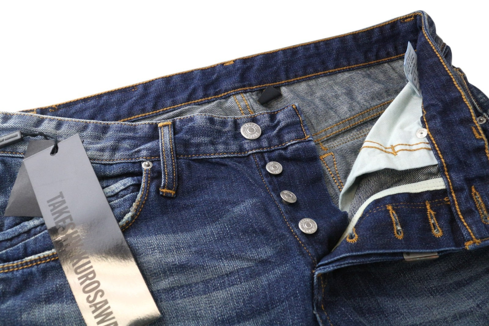 TAKESHY KUROSAWA Men's Jeans W34 Slim Blue Cotton Ripped Washed Aged Style