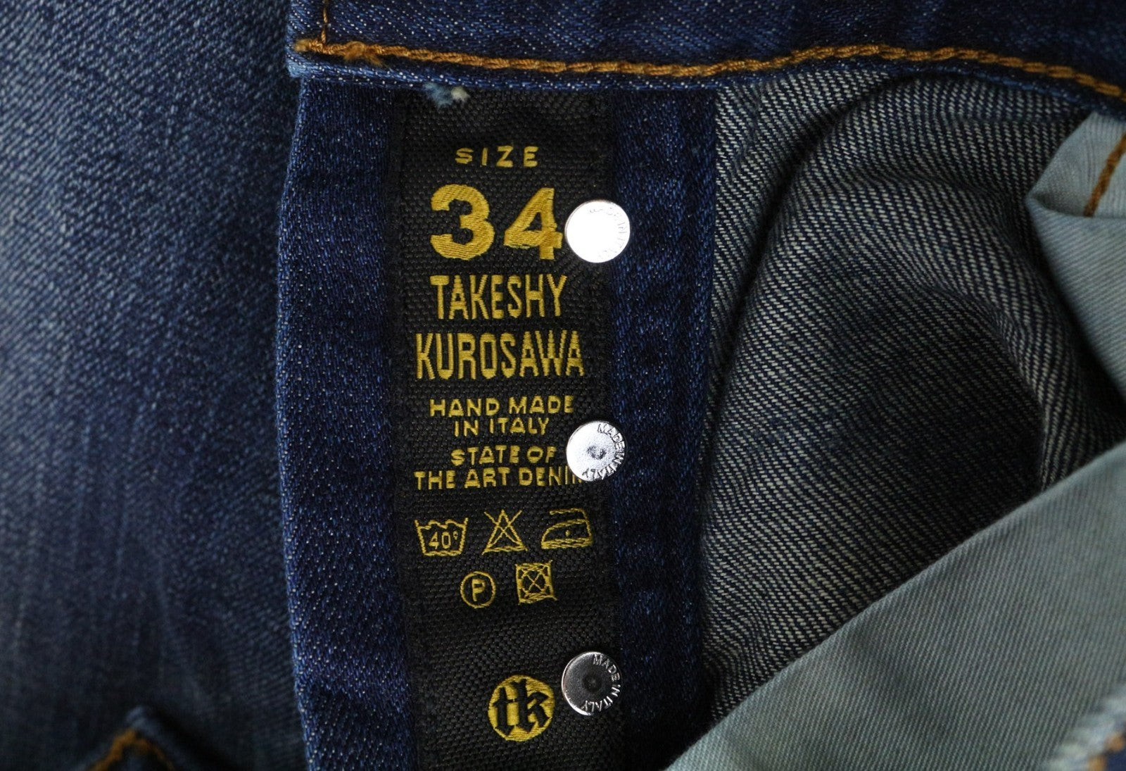 TAKESHY KUROSAWA Men's Jeans W34 Slim Blue Cotton Ripped Washed Aged Style