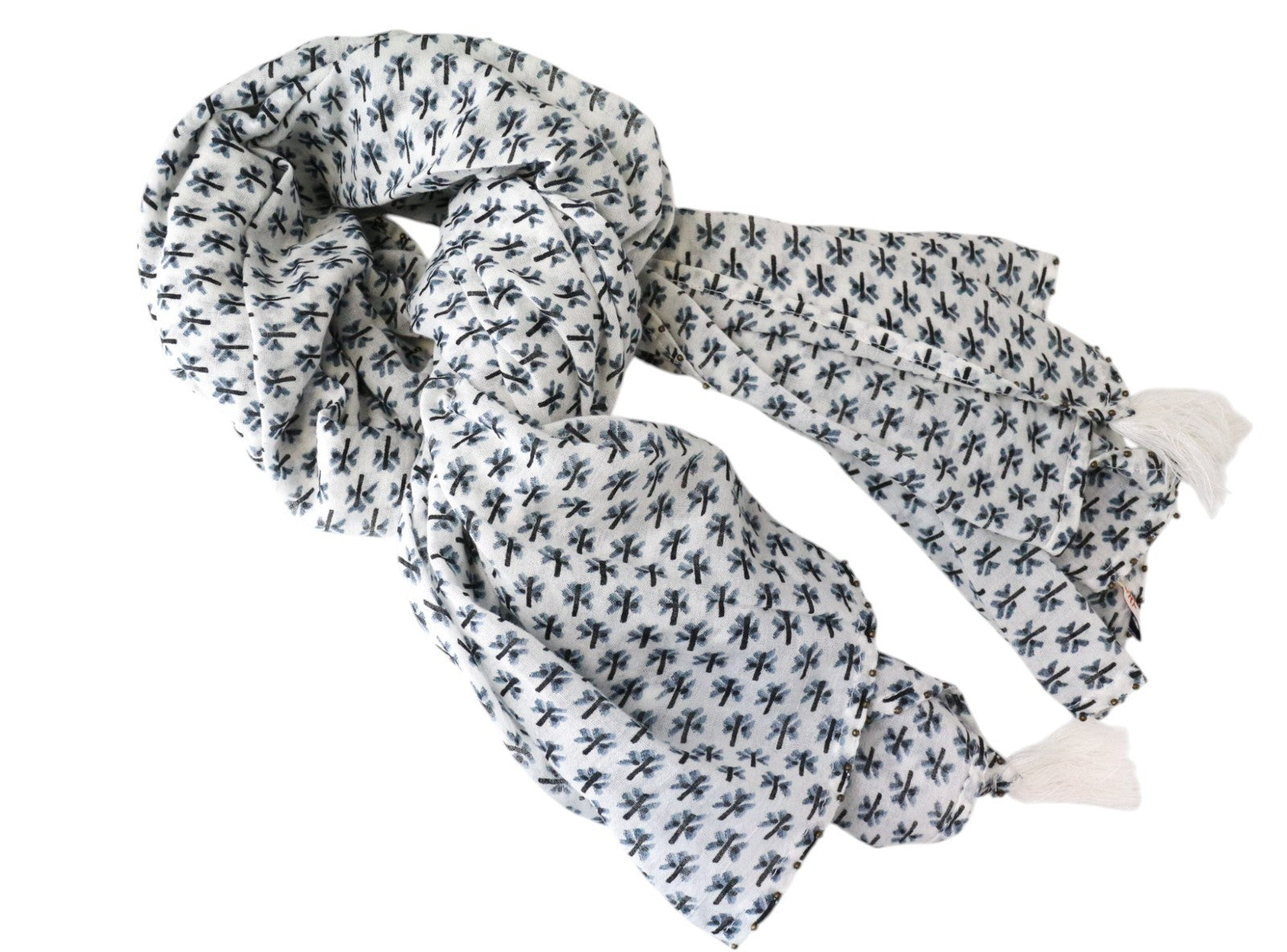 SCOTCH & SODA Women's Scarf OS White Blue Pure Cotton Patterned Lightweight