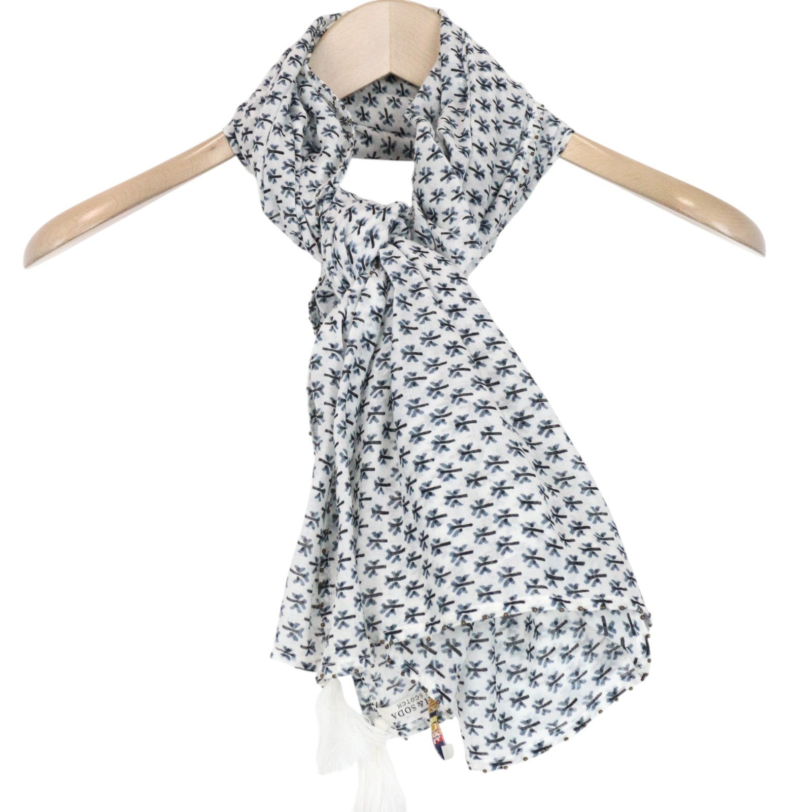 SCOTCH & SODA Women's Scarf OS White Blue Pure Cotton Patterned Lightweight