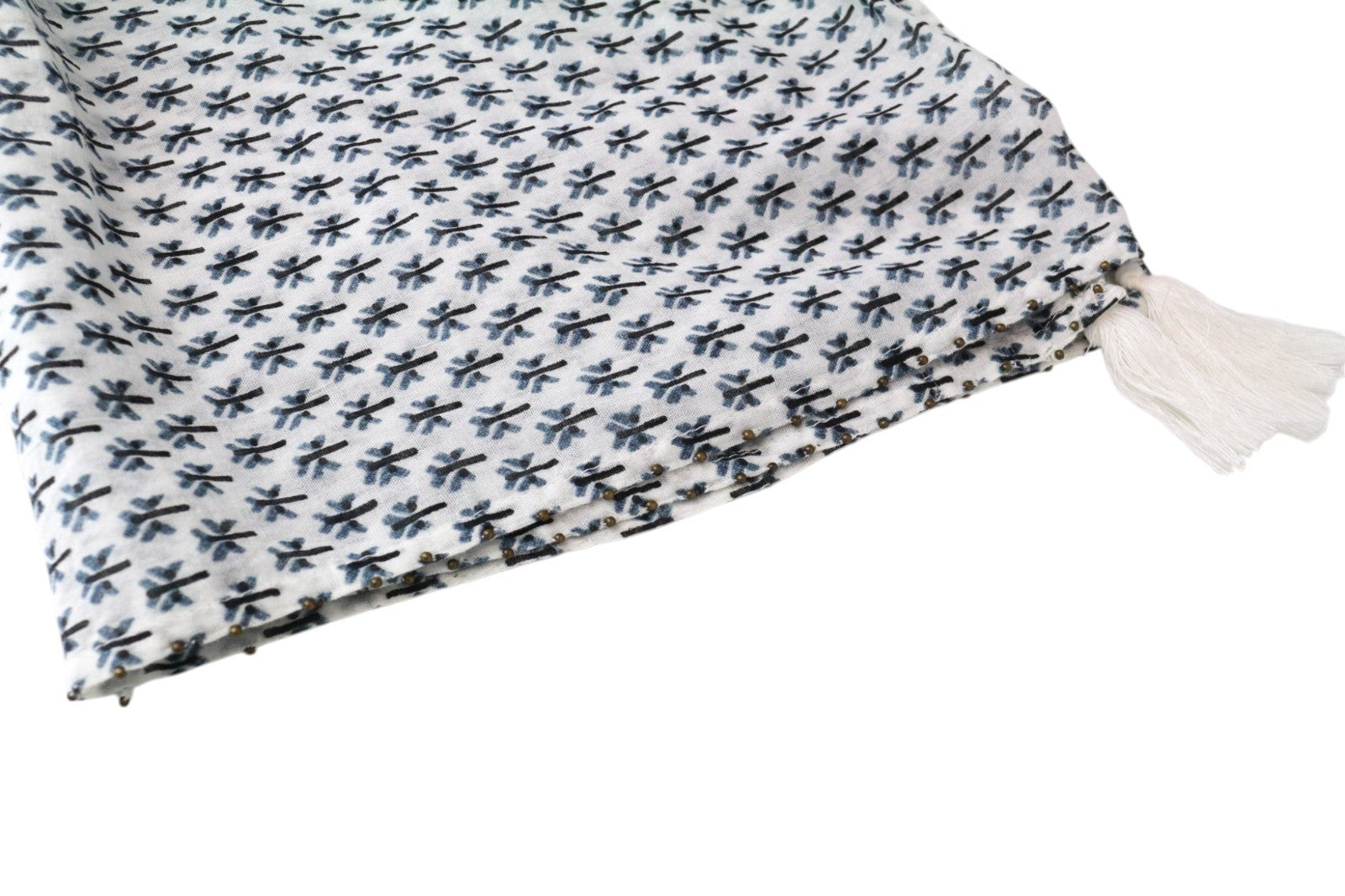 SCOTCH & SODA Women's Scarf OS White Blue Pure Cotton Patterned Lightweight