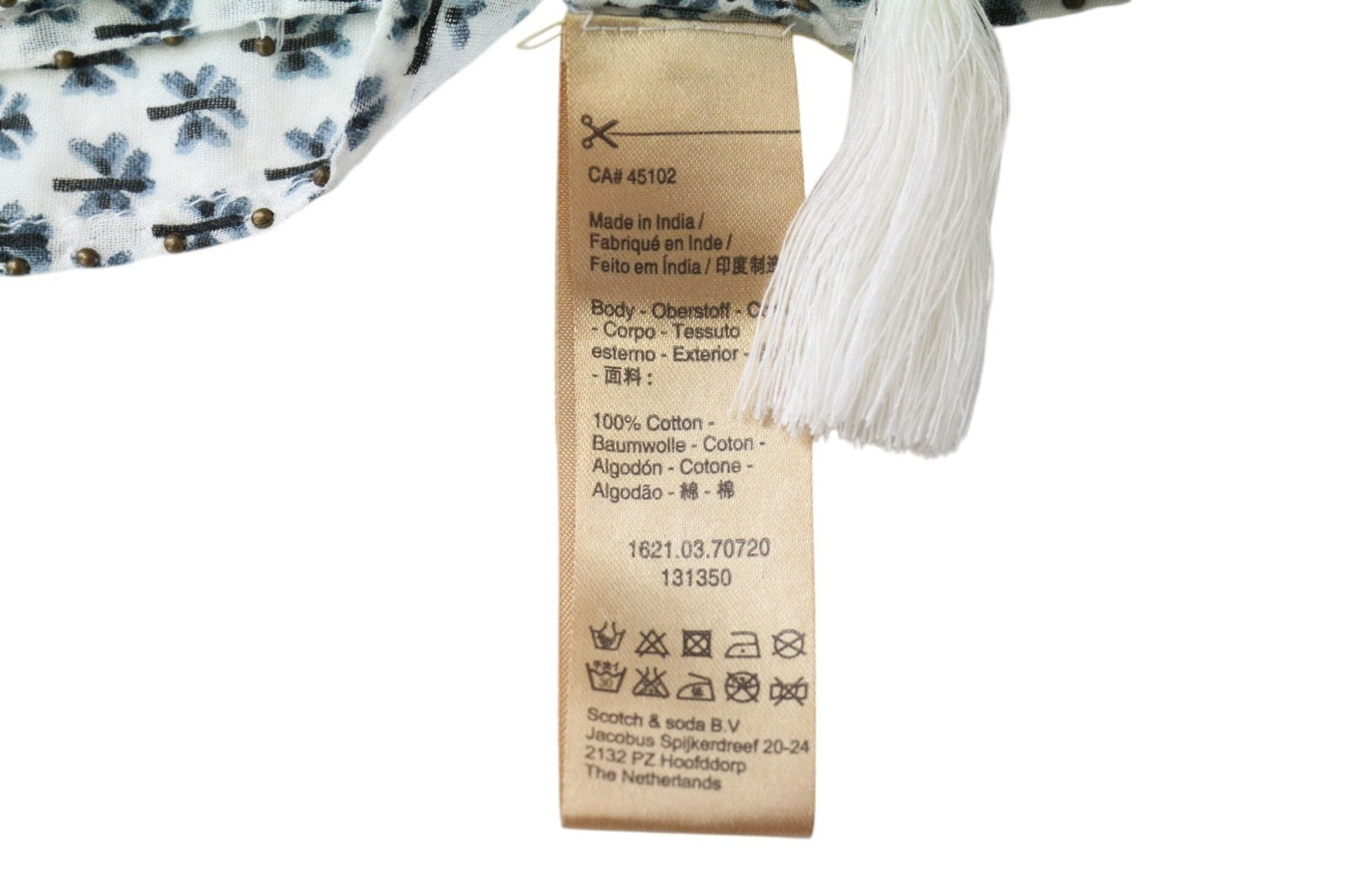 SCOTCH & SODA Women's Scarf OS White Blue Pure Cotton Patterned Lightweight