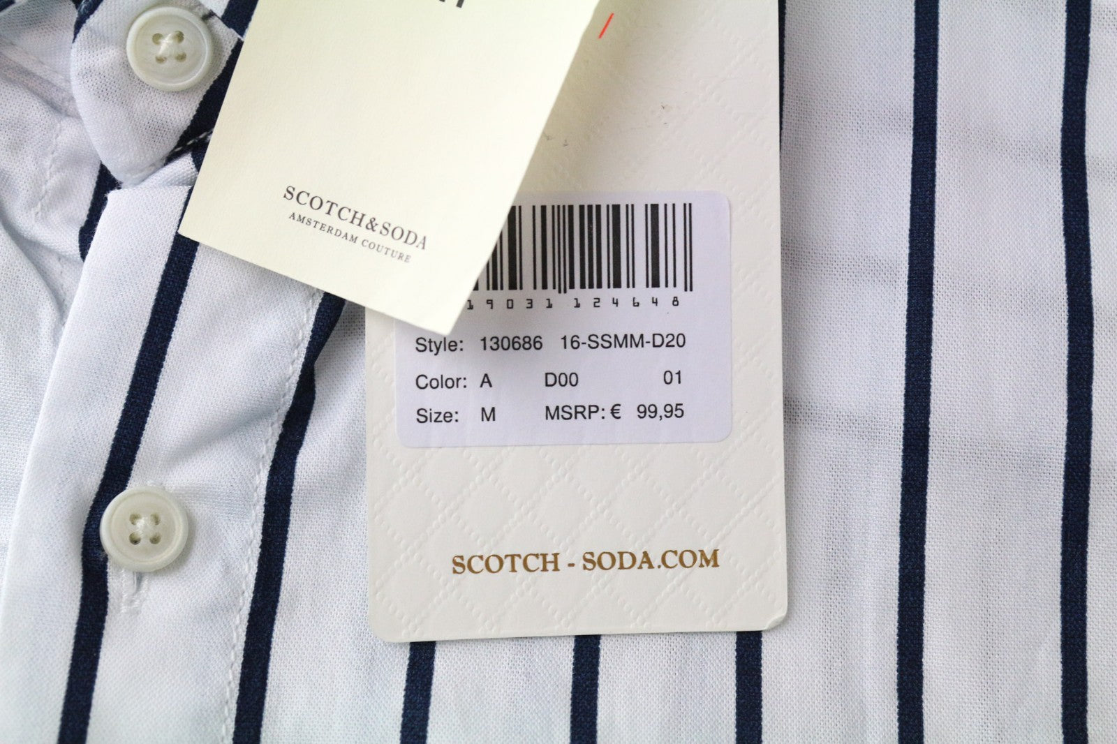 SCOTCH & SODA Ams Couture Men's Shirt M White Striped Long Fit Pure Cotton