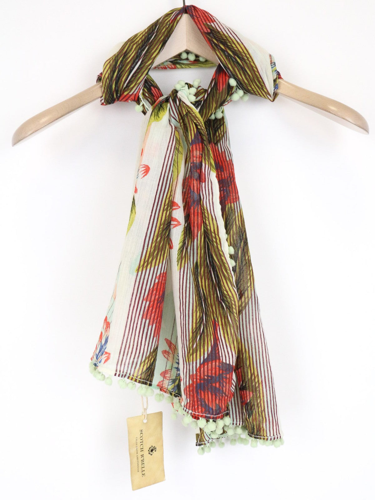 SCOTCH R'BELLE Women's Scarf OS Green Knit Girls Floral Summer Beachwear