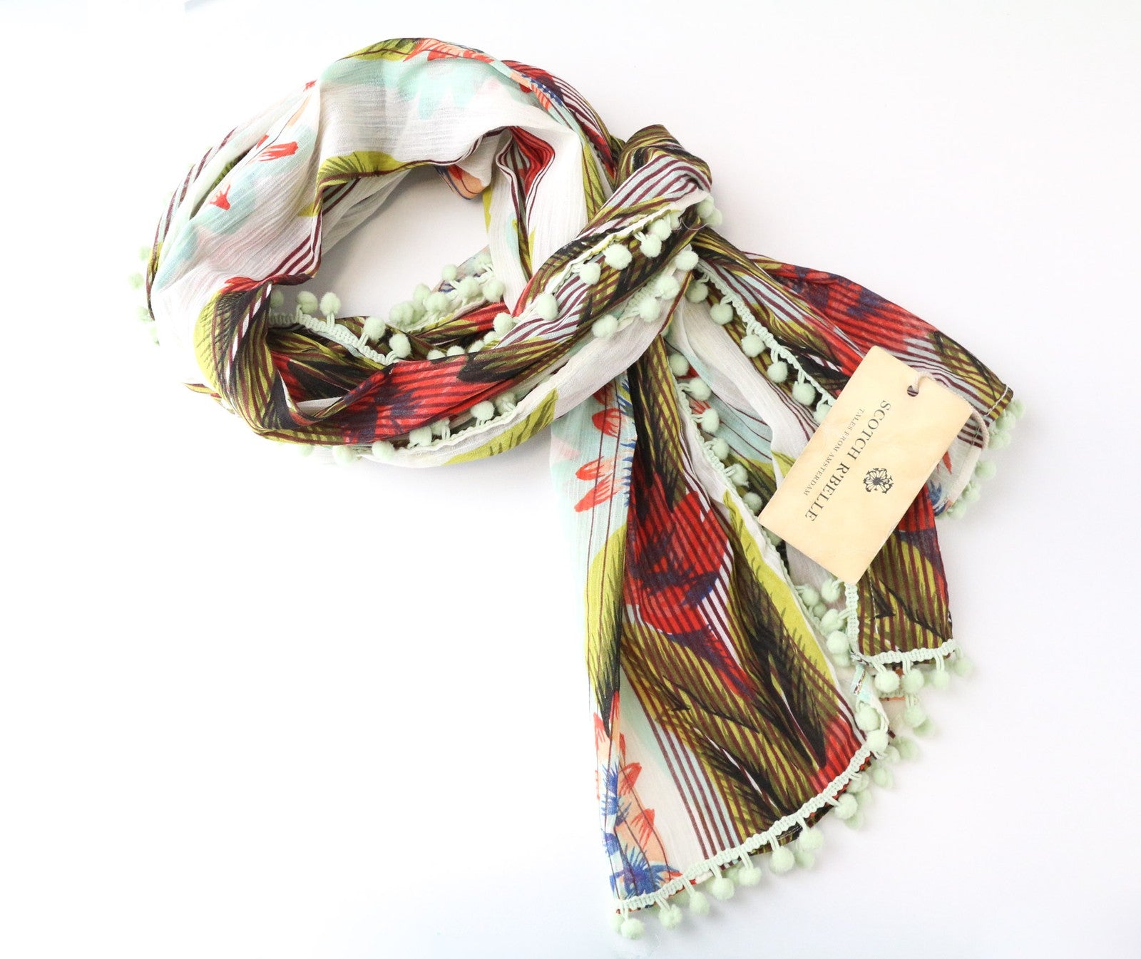 SCOTCH R'BELLE Women's Scarf OS Green Knit Girls Floral Summer Beachwear