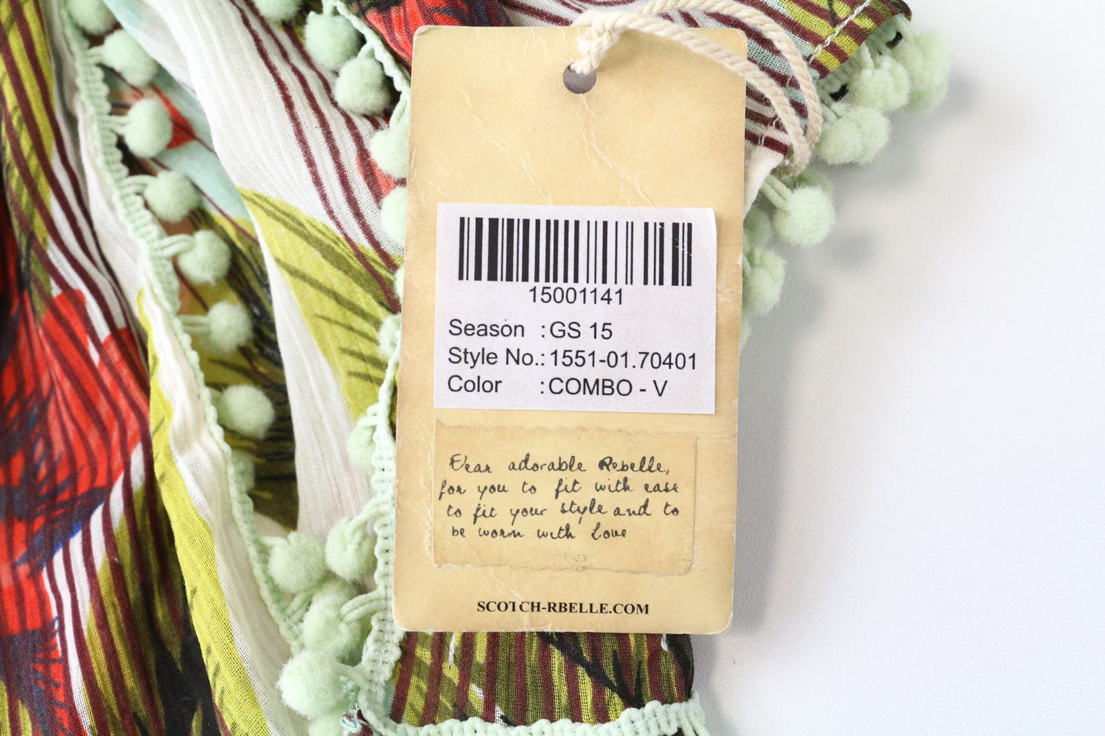 SCOTCH R'BELLE Women's Scarf OS Green Knit Girls Floral Summer Beachwear