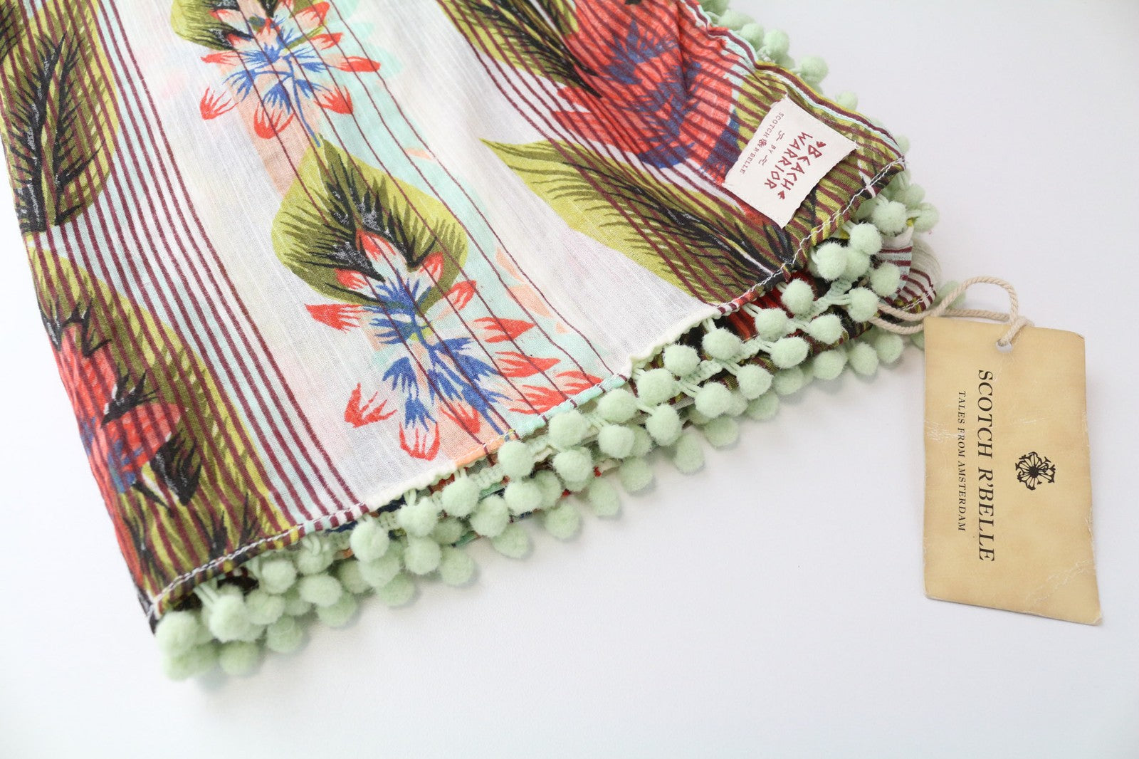 SCOTCH R'BELLE Women's Scarf OS Green Knit Girls Floral Summer Beachwear