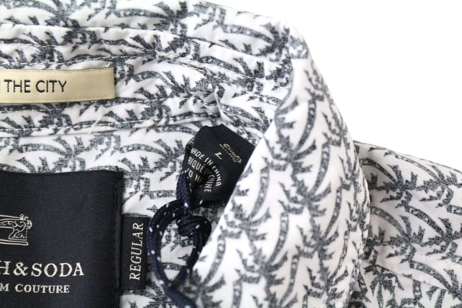 SCOTCH & SODA Ams Couture Men's Shirt L Grey Cotton Palm Print Long Sleeve