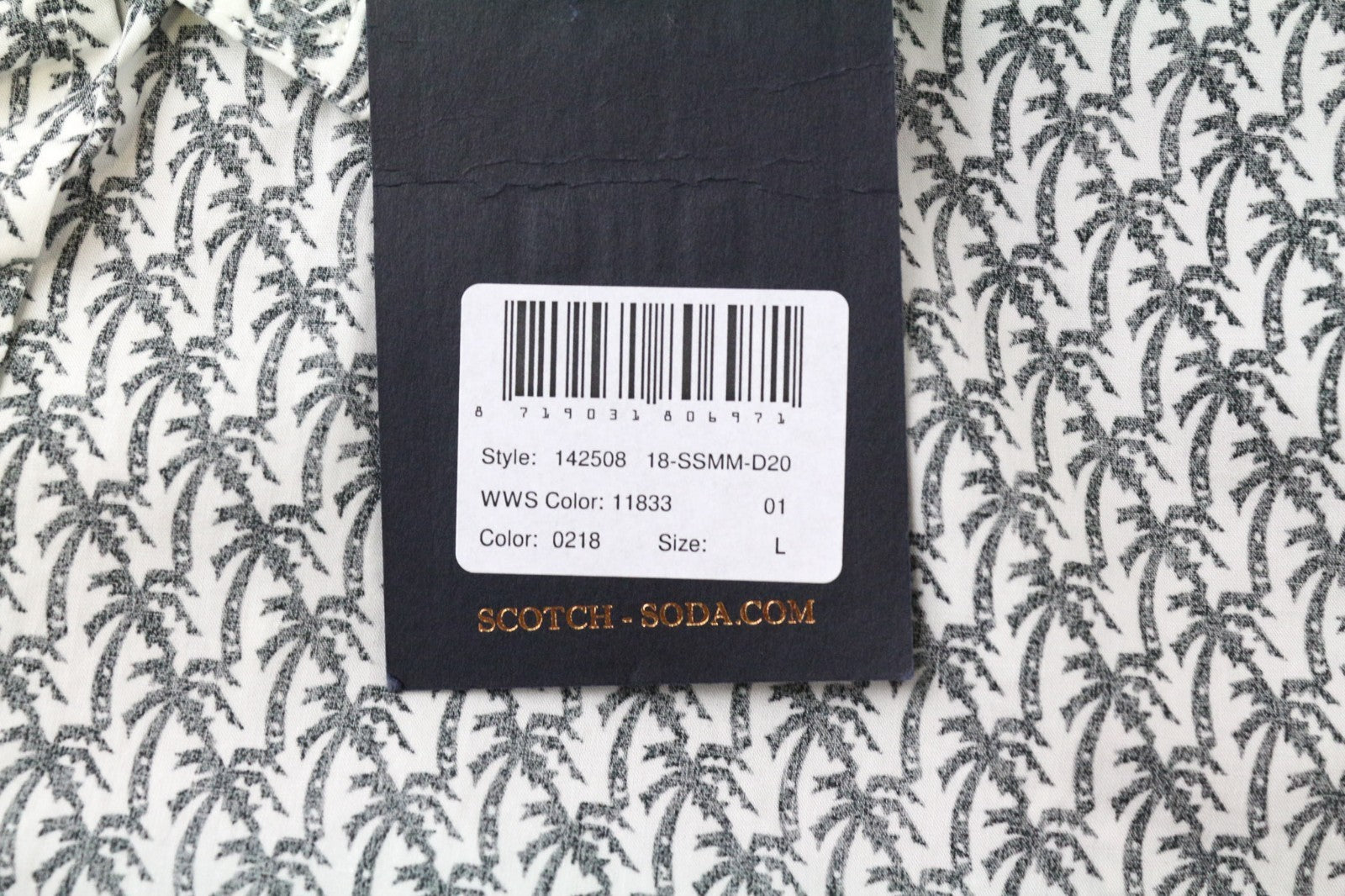 SCOTCH & SODA Ams Couture Men's Shirt L Grey Cotton Palm Print Long Sleeve