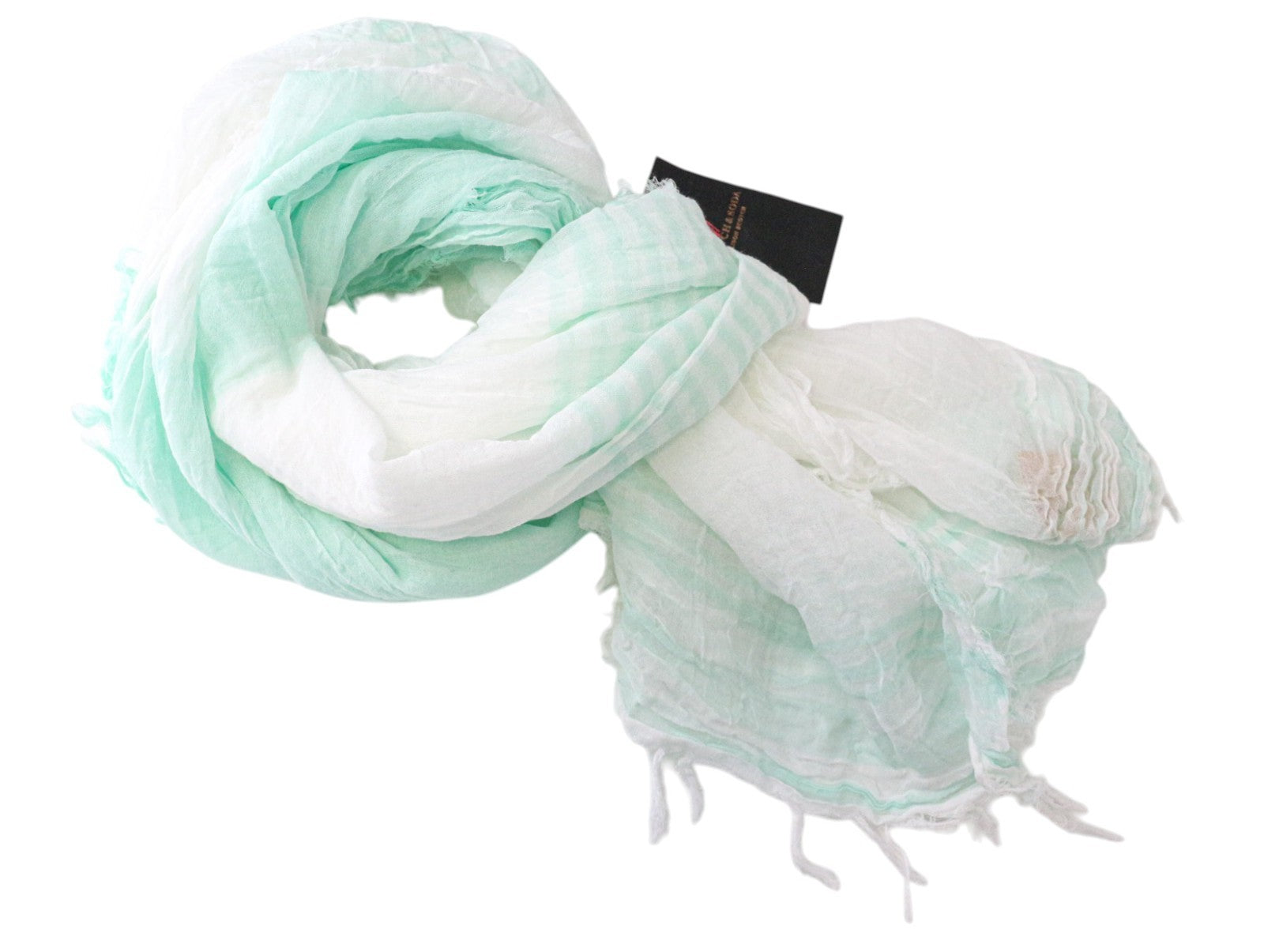 MAISON SCOTCH Women's Scarf OS Blue White Lightweight Cotton Tassel Trim