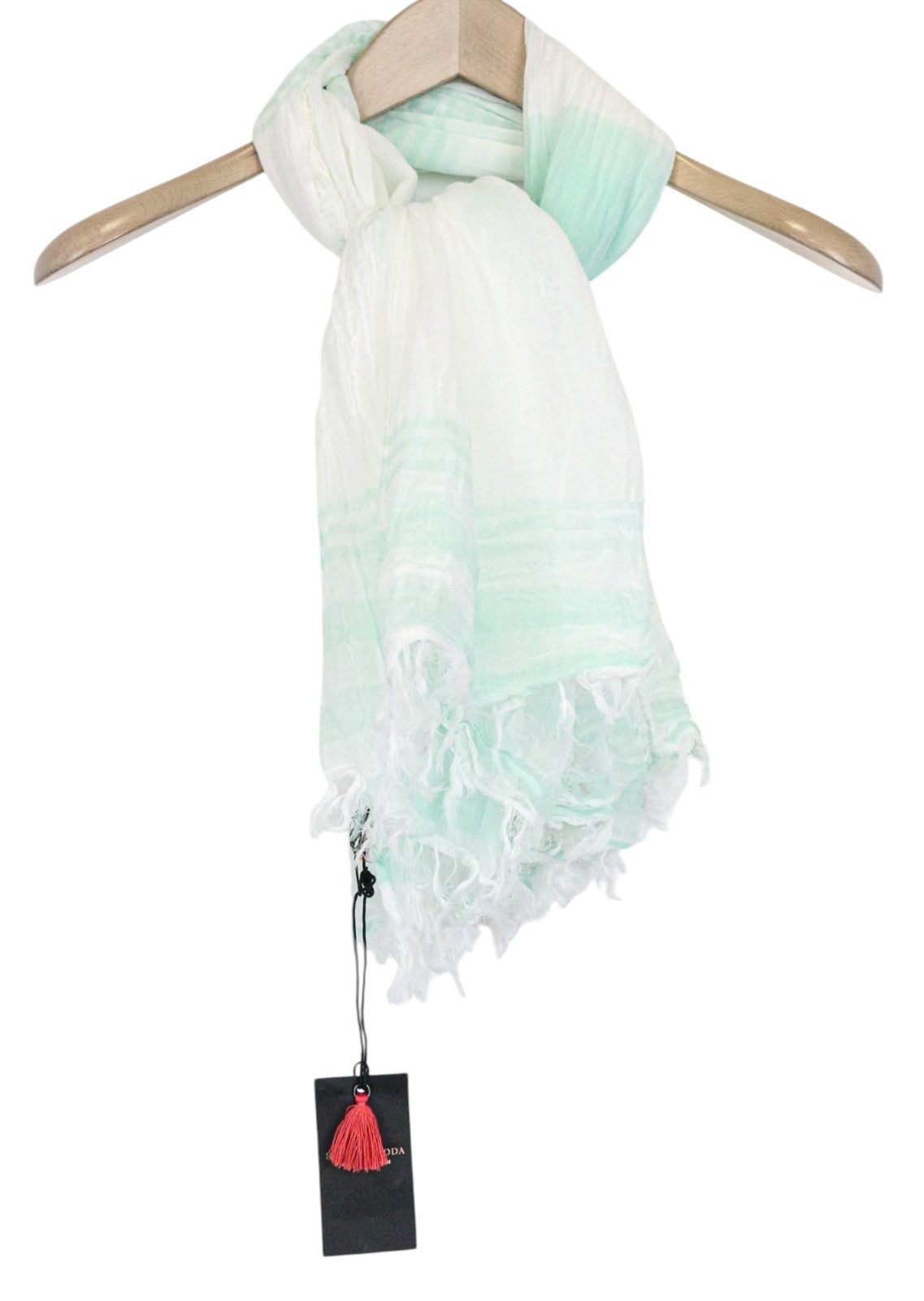 MAISON SCOTCH Women's Scarf OS Blue White Lightweight Cotton Tassel Trim