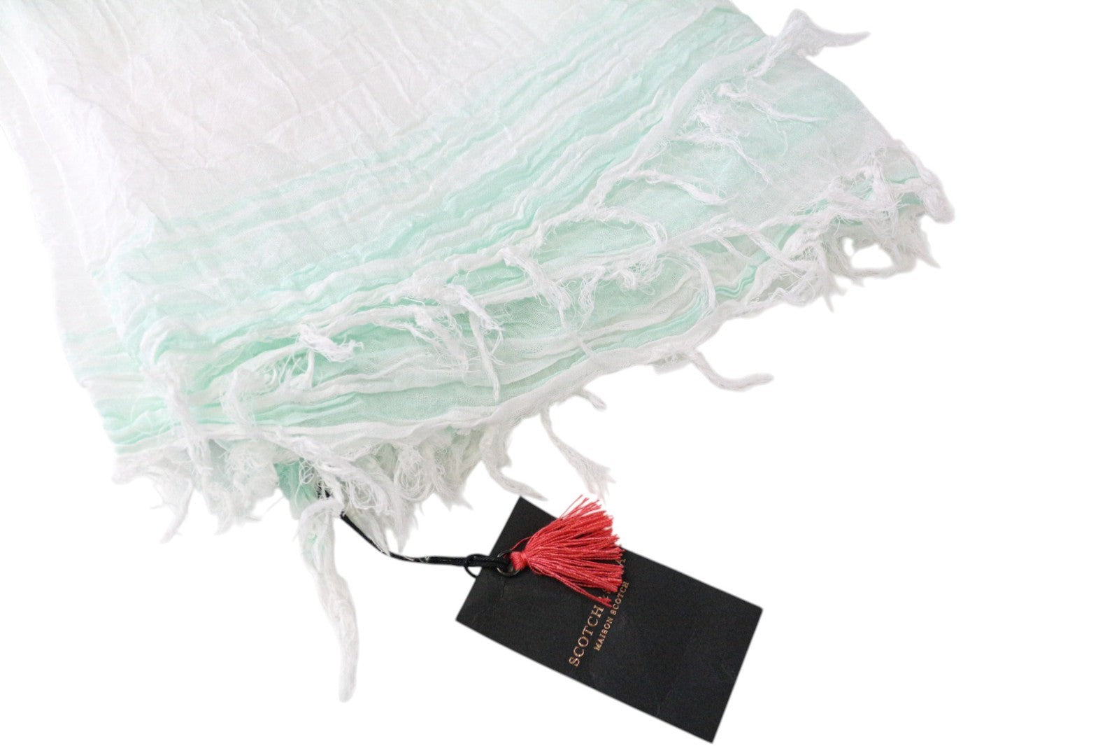 MAISON SCOTCH Women's Scarf OS Blue White Lightweight Cotton Tassel Trim